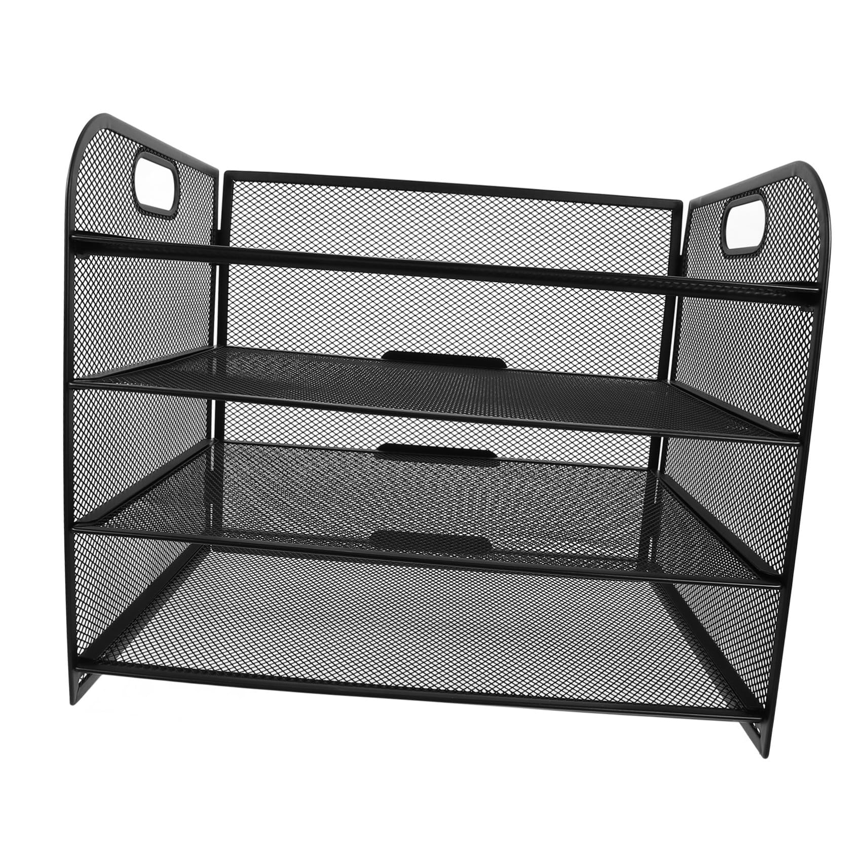 Organiseur De Bureau à 4 Niveaux En Maille Métallique Avec Poignées Amovibles, Trieur De Fichiers Noir, Étagère De Rangement Pour Documents, Bureau Maison École