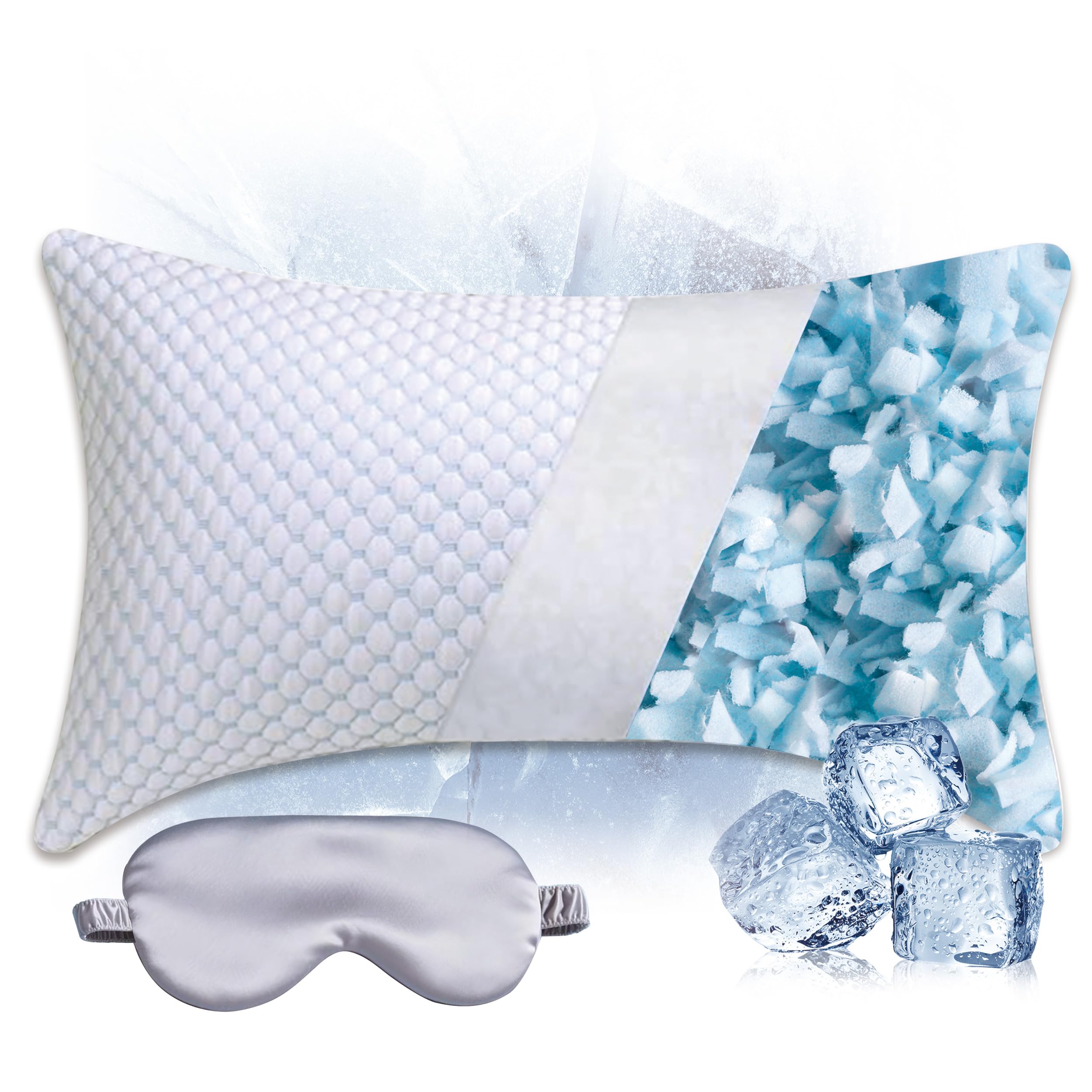 Premium Adjustable Shredded Memory Foam Pillow - Suitable for Side Back and Stomach Sleepers with Cooling Fiber Machine