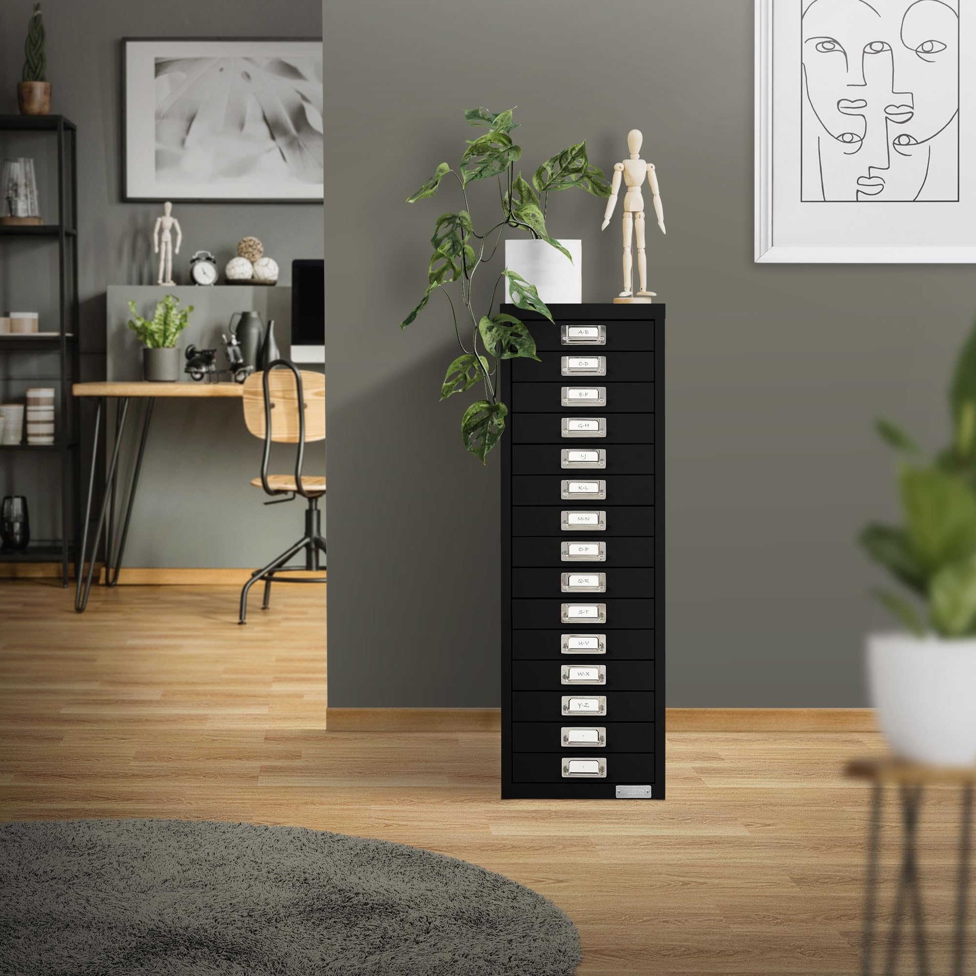 ML-Design Armadio per Archiviazione con 15 Cassetti 28x38x87 cm Nero Cassettiera in Metallo per DIN A4 Schedario per Ufficio con Portaetichette Armadietto in Acciaio Portautensili Portaoggetti