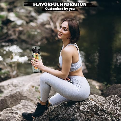 Miniatura 8 de Botella de agua con infusor de frutas (32 onzas), ecológica, sin BPA, botellas de agua difusoras de plástico a prueba de fugas con filtro, agarre