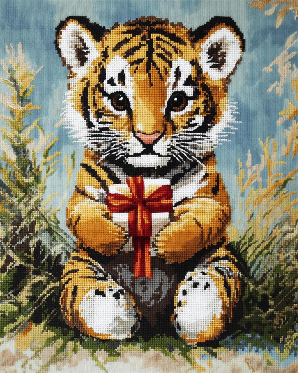 AxiangziK DIY Embroidery Kit Cartoon Tiger 11CT 50x70cm