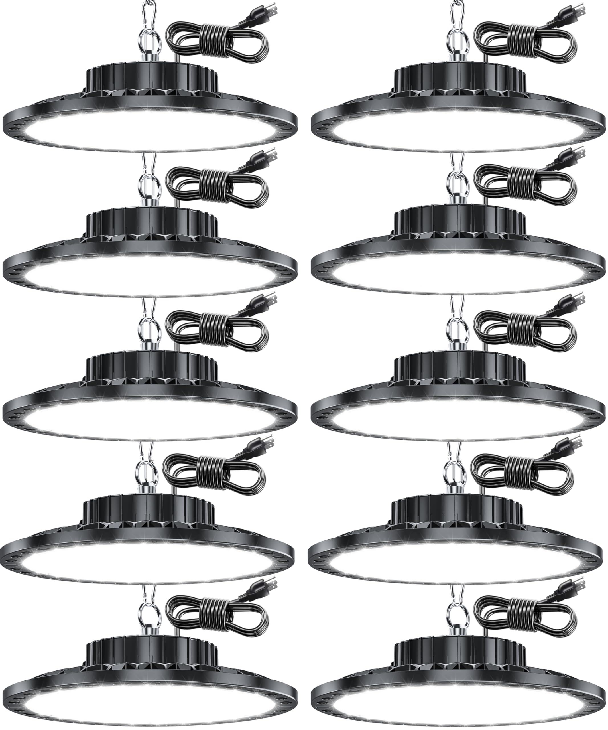 YIBIDAMA UFO LED High Bay Light 10 Pack, 100W 10000LM High Bay LED Lights, LED UFO High Bay Light with 6.5ft Cable US Plug, 6500K IP65 Waterproof High Bay LED Shop Lights for Garage Factory Workshop