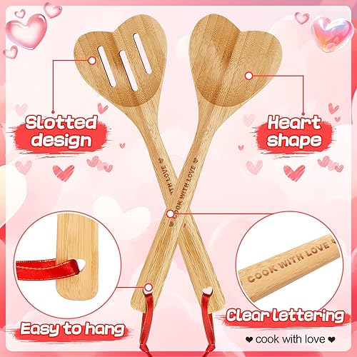 Miniatura 4 de Cuchara de bambú en forma de corazón para cocinar, cocina de madera con cuchara de amor, utensilios de cocina, regalos del día de la madre de San