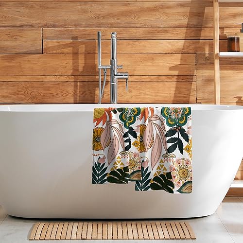 Vista 135 de Giwawa Juego de 2 toallas de mano de hojas marrones, toallas de baño bohemias suaves y delgadas, altamente absorbentes, decorativas, para cocina