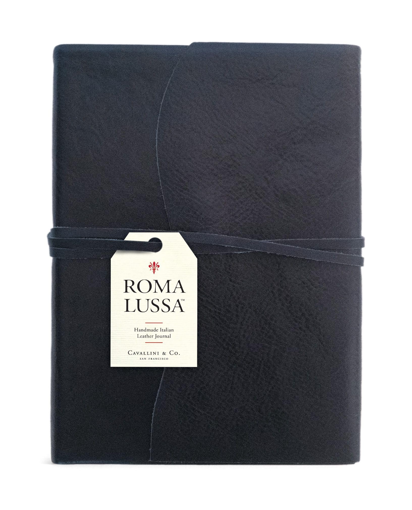 Cavallini Roma Lussa Leather Journal, 6x8 inch, Hand Made in Italy, Blue