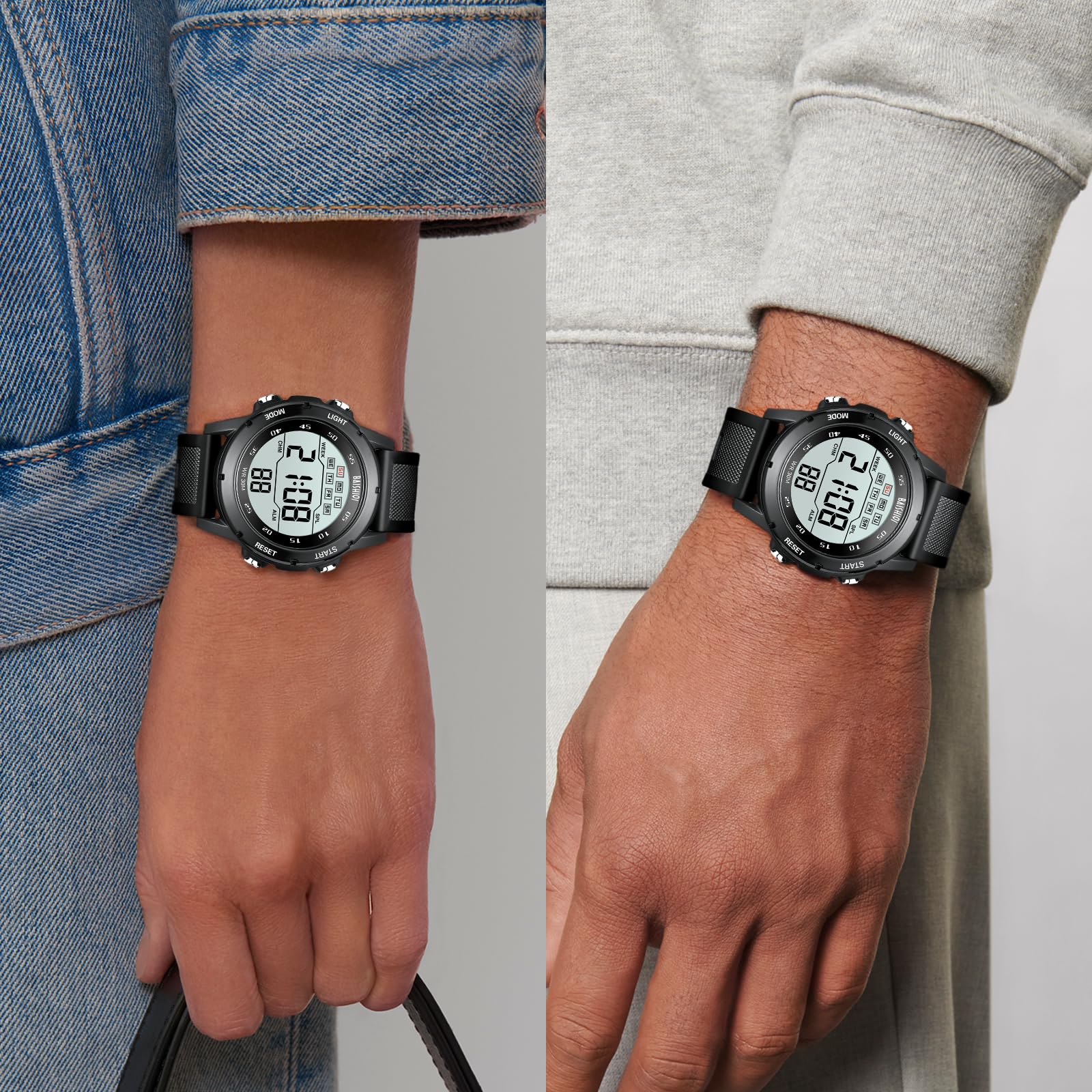 Mens Watches Digital Watches for Men Casual Sports Military Waterproof Wrist Watches Stopwatch Silicone Band with LED Backlight/Alarm/Timer/Date