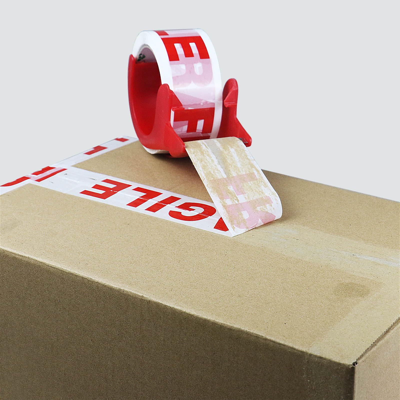 BOMEI PACK Nastro adesivo da imballaggio stampato fragile, nastro adesivo da imballaggio con dispenser per pacchi 48 mm x 66 m, 18 rotoli
