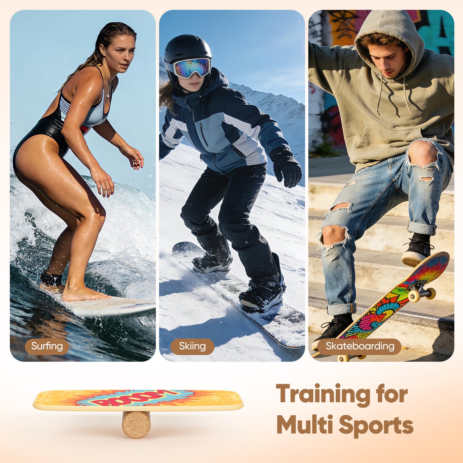 8-in-1 Balance Board Erwachsene,Gleichgewichtstraining - Balance Board Holz,Oberflächenbehandlung gegen Rutschen inklusive Rolle,inkl. Rolle, Halbkugel und Balance Ball,Rutschfest 204 KG（Orange）