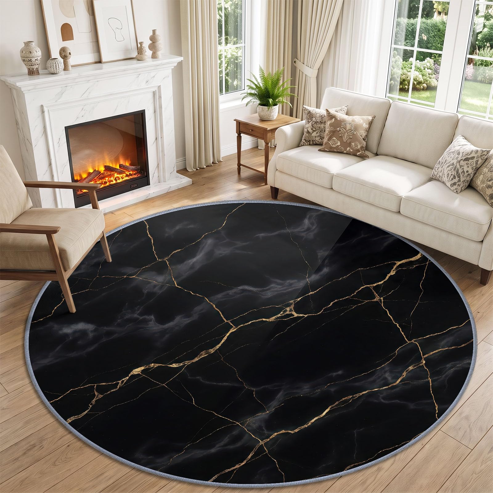 Marble Cracks - Tappeto lavabile, 100 cm, colore: nero