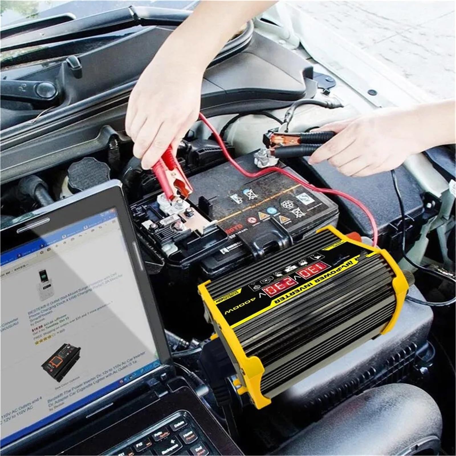 Inversor Inversor De Corriente para Coche De 12 V A 220 V 230 V 110 V Y 127 V 600 W con Pantalla De Voltaje De Carga USB Y Toma Universal(12V to 220V)