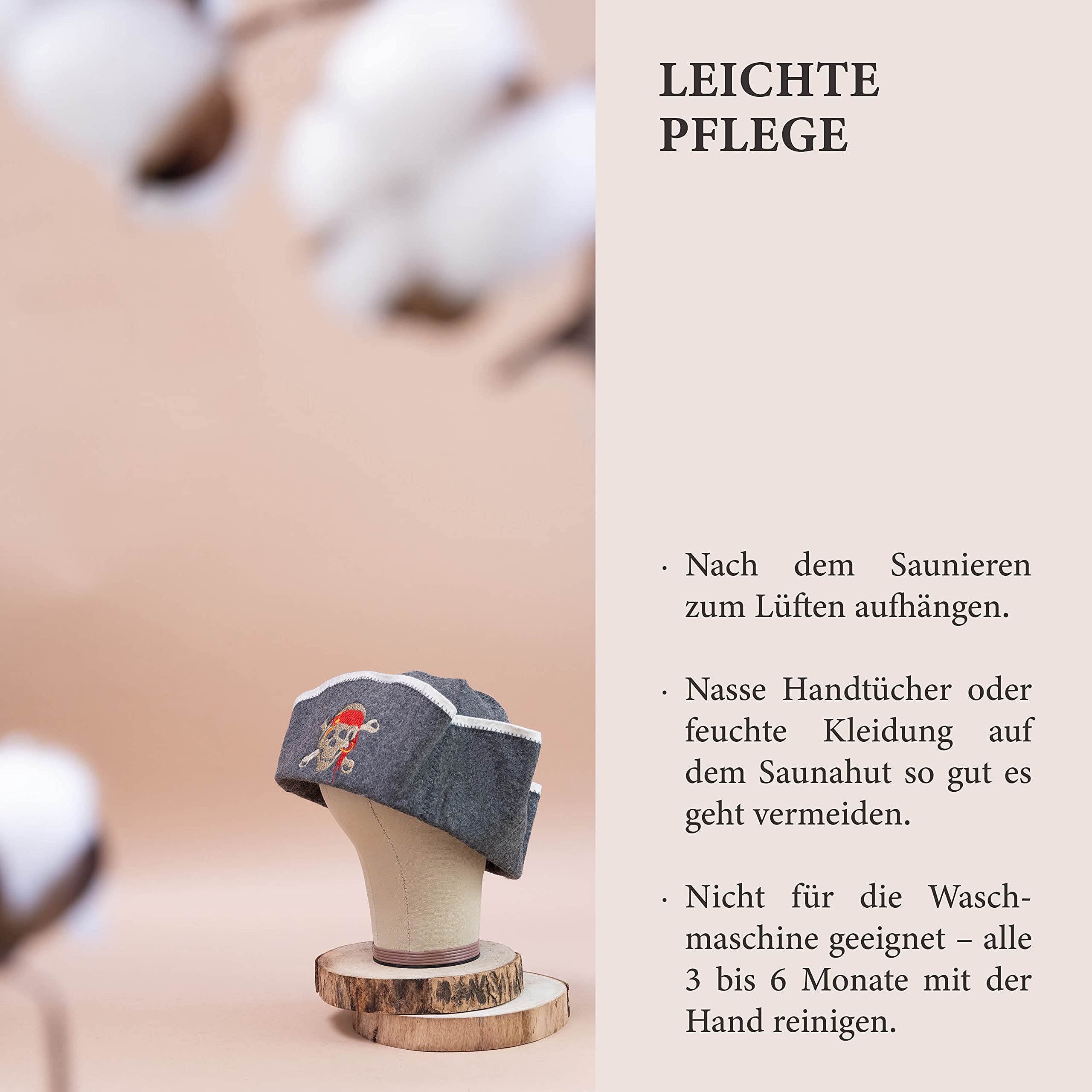 LoWell® czapka do sauny – filcowa czapka dla kobiet i mężczyzn, w zestawie poradnik użytkownika sauny – idealny dodatek do sauny dla wyjątkowego doświadczenia spa – czapka do sauny z motywem pirata