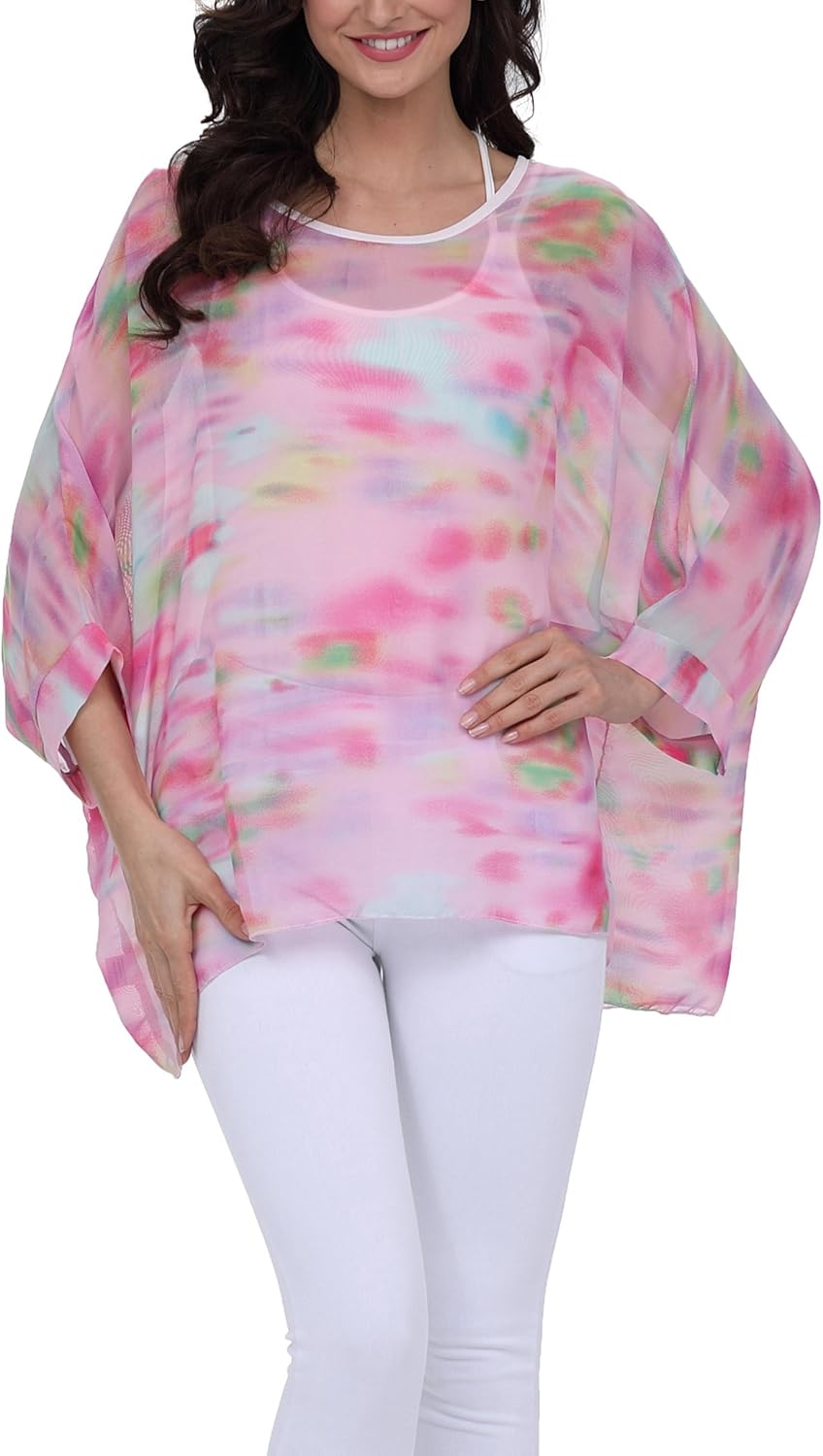 Plus Size Floral Chiffon Batwing Sleeve Tunic Blouse Boho Off-Shoulder Beach Cover Up Loose Summer Tops for Women - Image 2