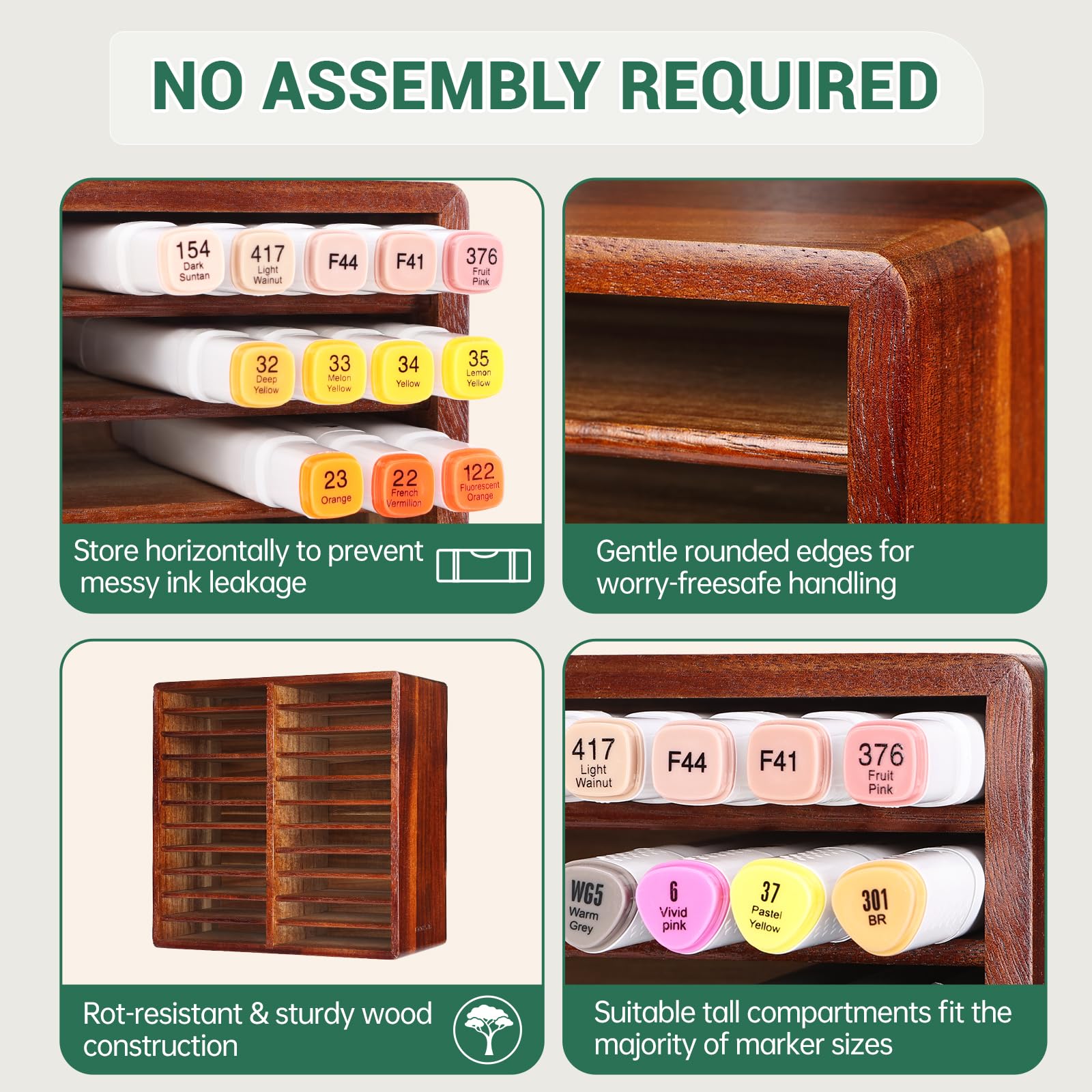 walowalo Marker-Organizer, Für 176/280 Marker, Marker-Halter Aus Bambus, Künstlerbedarf-Bleistift-Aufbewahrungs-Organizer, All-in-One-Marker-Aufbewahrung Stifte Organizer (Haltet 176pcs Marker-Holz)