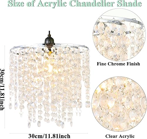 Miniatura 4 de Cortinas de araña acrílicas, pantalla de lámpara de cristal, lámpara de techo para dormitorio, lámpara de araña de cuentas de 11.81 pulgadas, 3