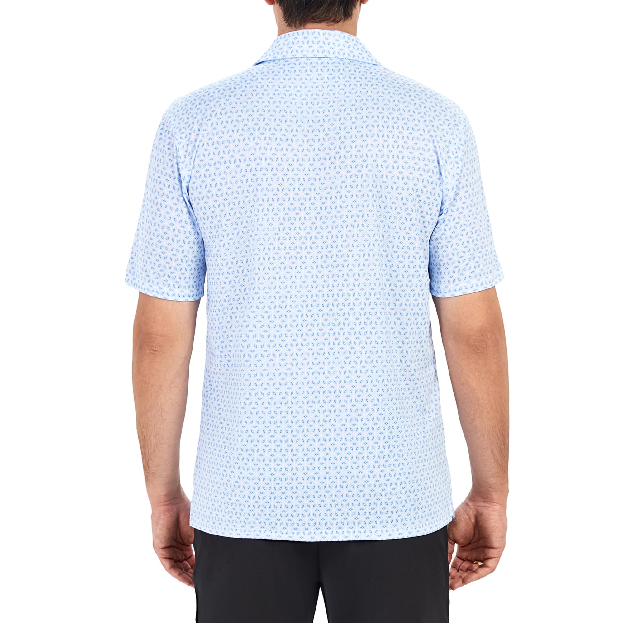 Esabel.C Golf Shirts for Men Dry Fit Performance Short Sleeve Print Moisture Wicking Collared Shirt,White,L