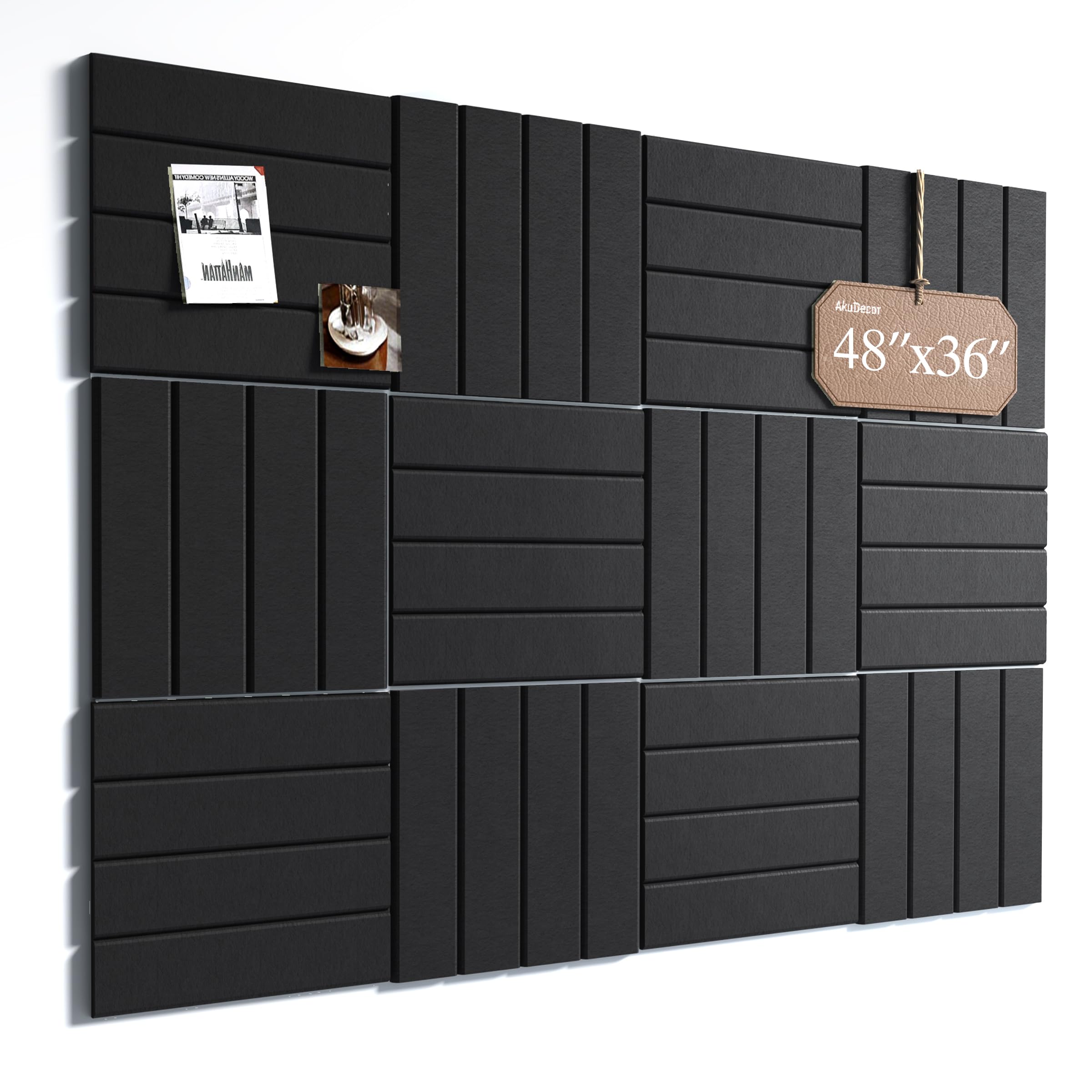 AkuDecor Large Cork Board for Walls 120 x 90cm, Black