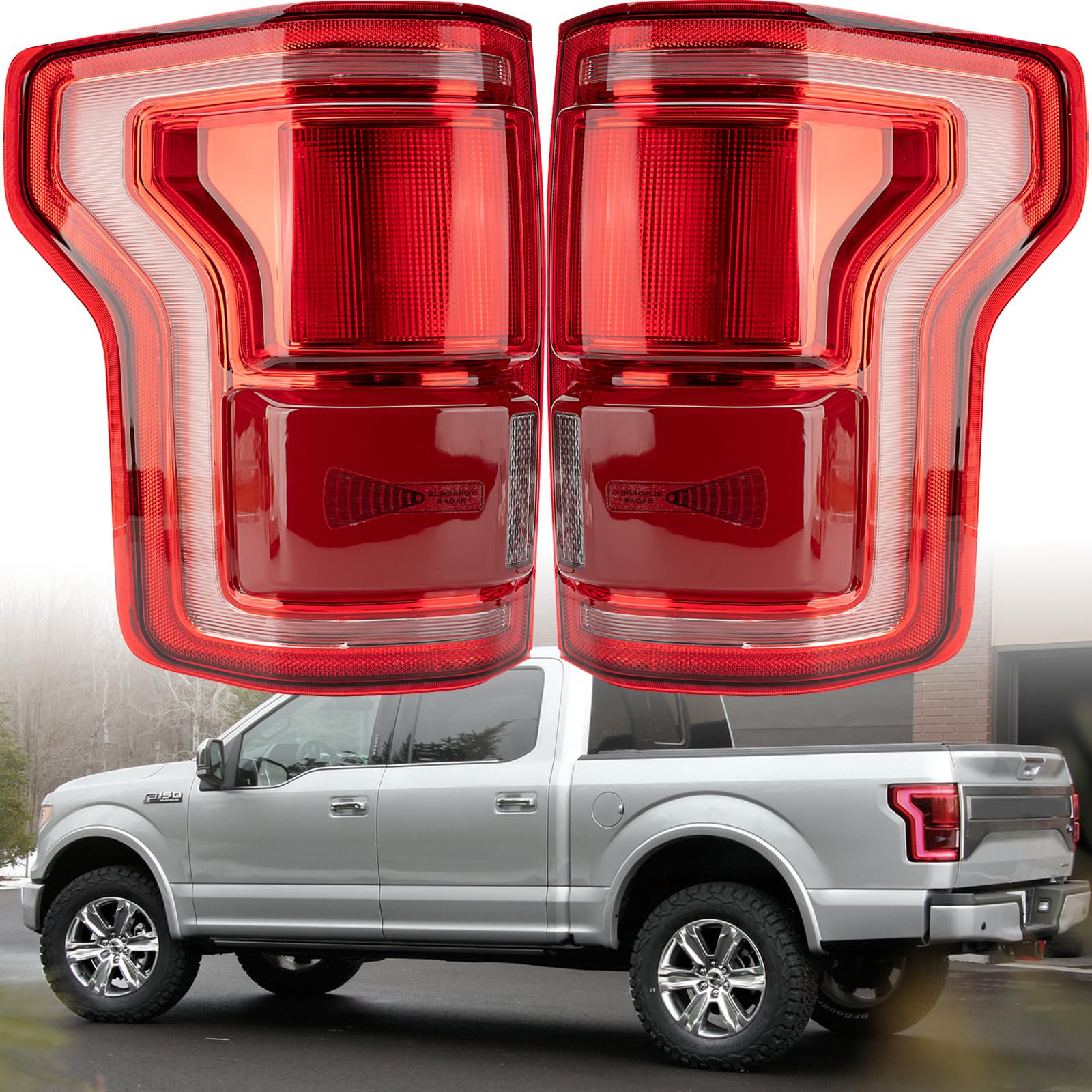 Tail Light Assembly Compatible With 2015-2017 Ford F150 Driver and Passenger Side LED Rear Brake Lamps With Blind Spot Replaces#HL3Z13405D (Module NOT Included)