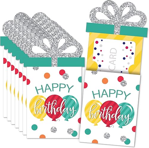 Miniatura 9 de Big Dot of Happiness Portatarjetas de regalo de cumpleaños alegres, fundas coloridas para tarjetas de regalo y dinero de celebración, juego de Feliz