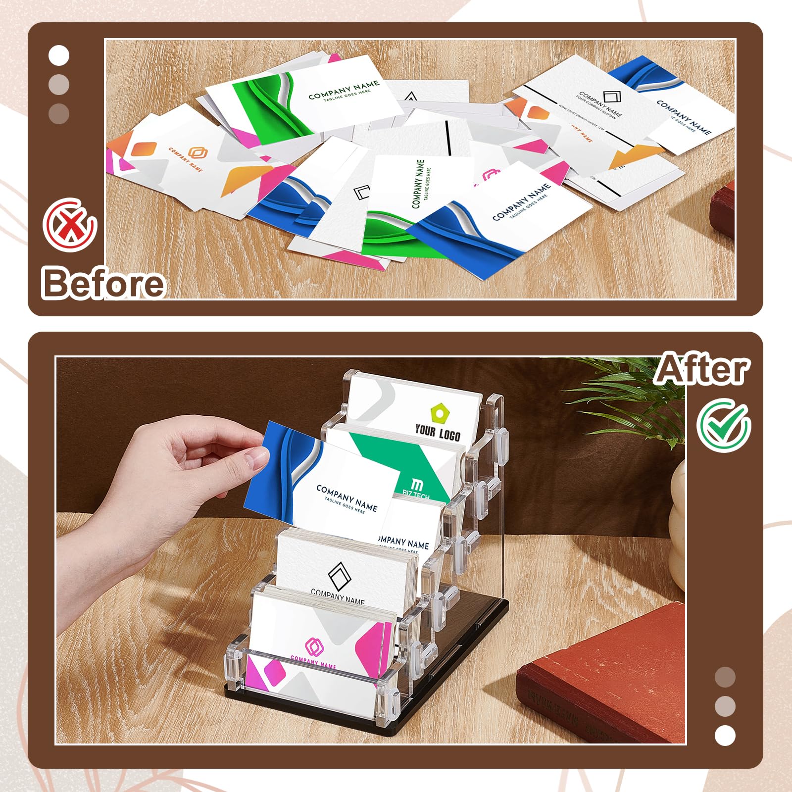 peacoblue Porta biglietti da visita per scrivania con 5 slot (circa 300 carte), espositore per carte in acrilico a 5 livelli per ufficio, mostra e posto di lavoro per organizzare più carte