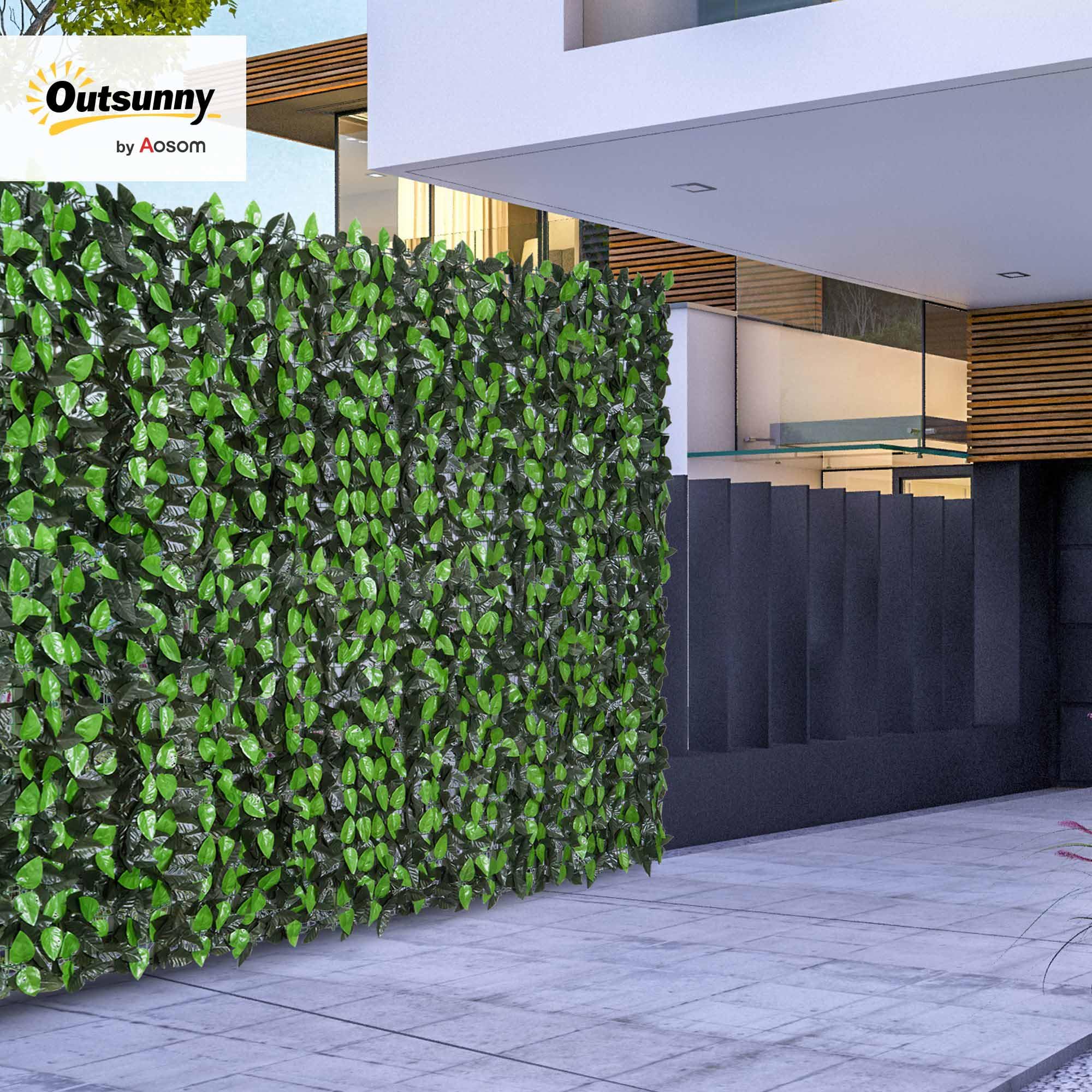 Outsunny Haie Artificielle Feuilles de Laurier Brise-Vue Jardin 3x1m Vert | Feuillage Réaliste, PE Anti-UV,