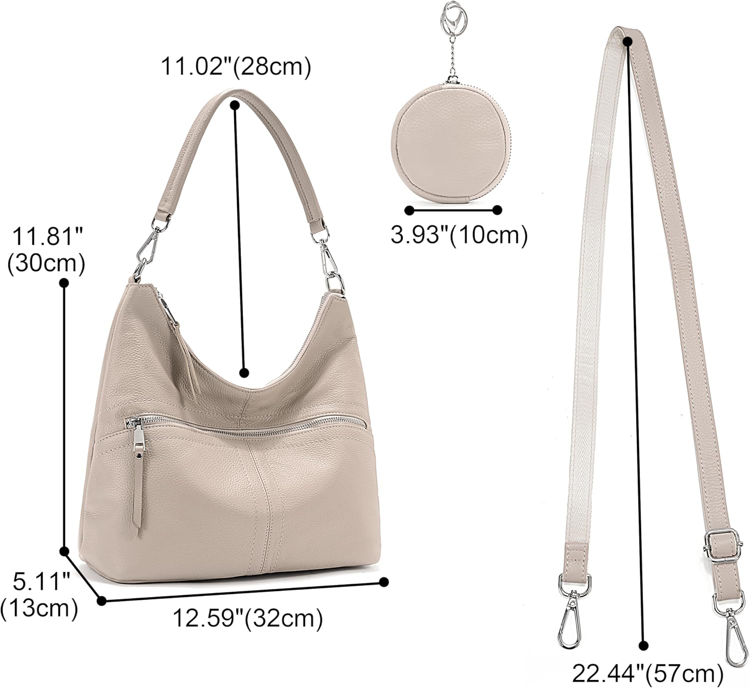 YALUXE Women's Genuine Leather Shoulder Bag Hobo Handbags with Round Coin Purse