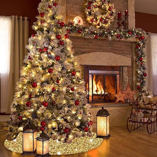 Miniatura 95 de Falda de árbol de Navidad morada de 46 pulgadas, falda de árbol de Navidad con lentejuelas brillantes, tapete de árbol de Halloween, faldas de árbol