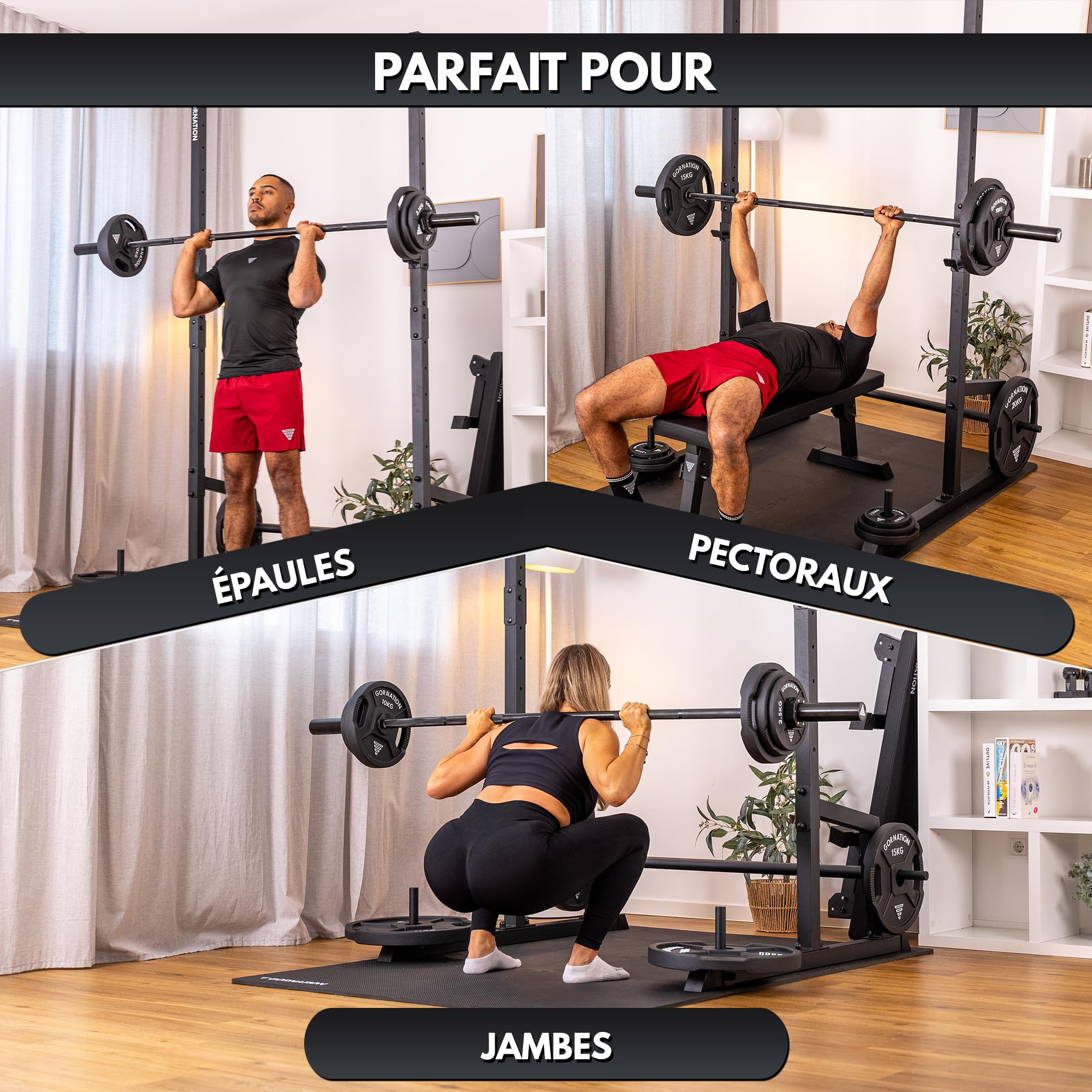GORNATION Barre d'haltères 15kg, Barbell avec clips, Longueur 1,90 m