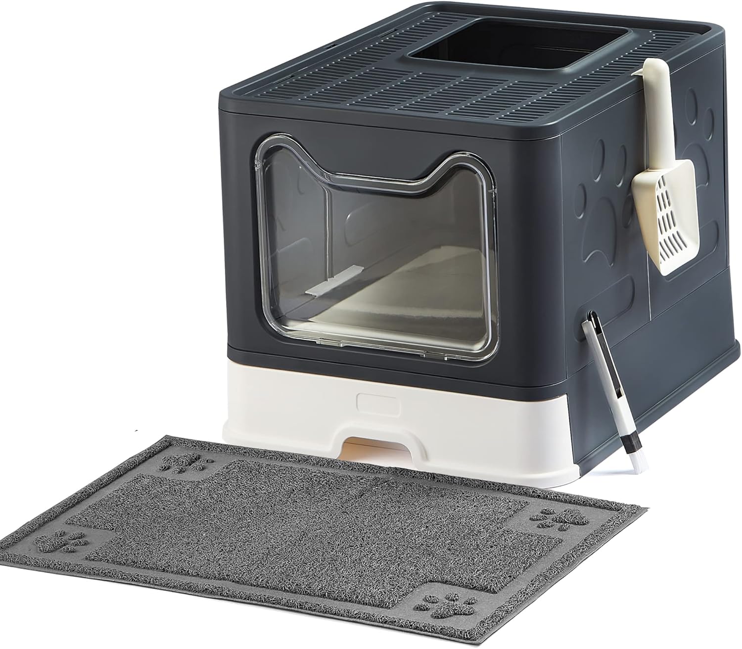 Suhaco Cat Litter Box with Lid Large Foldable Front Entry Top Exit Kitty Litter Box