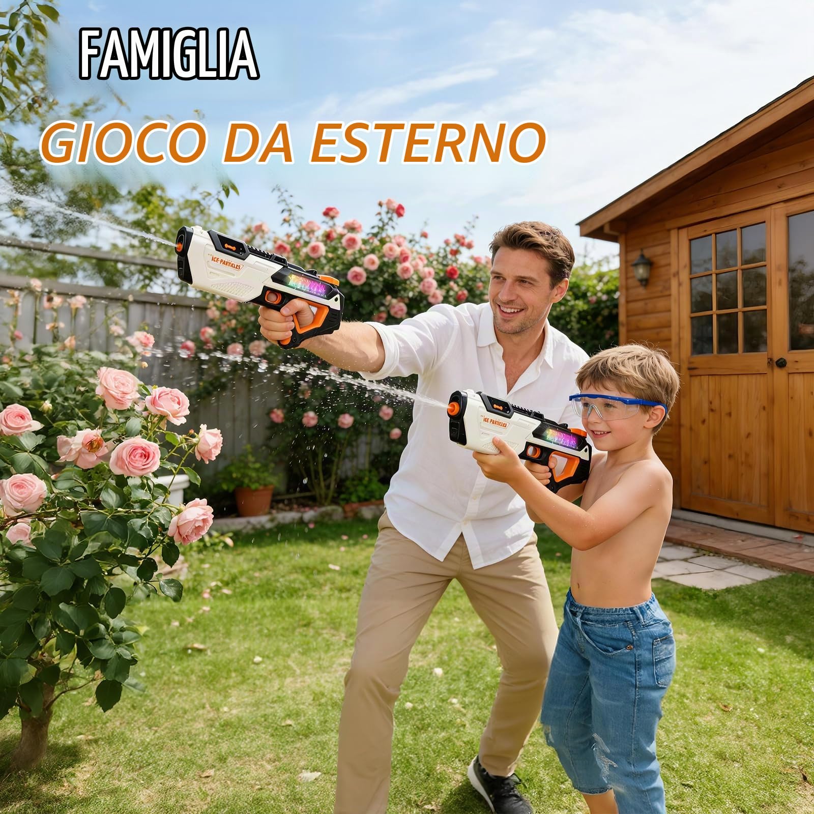 Pistola ad Acqua Elettrica Fucile Ad Acqua Automatico Pistole ad Acqua Autoadescanti con luci Effetti Sonori Electric Water Gun Giocattolo Blaster ad Acqua per Feste Estive Giardino Piscina Spiaggia