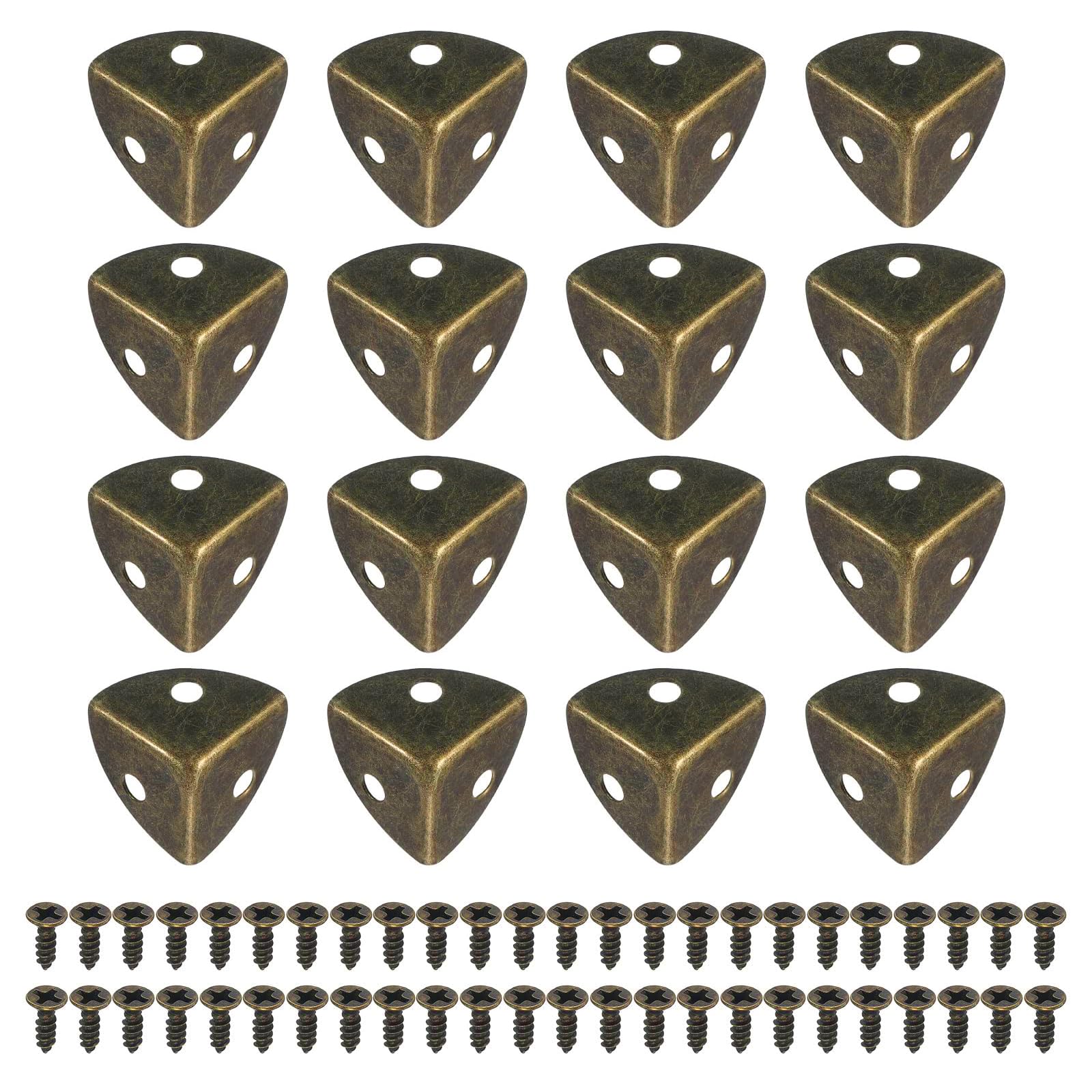 TA-VIGOR 16Pcs Metal Corner Protectors, 30 x 20 x 30mm Edge Guard Decorative Corner Bracket, Bronze Angle Brace Cover for Tables Chests Suitcase Jewelry Box, with 48Pcs Screws