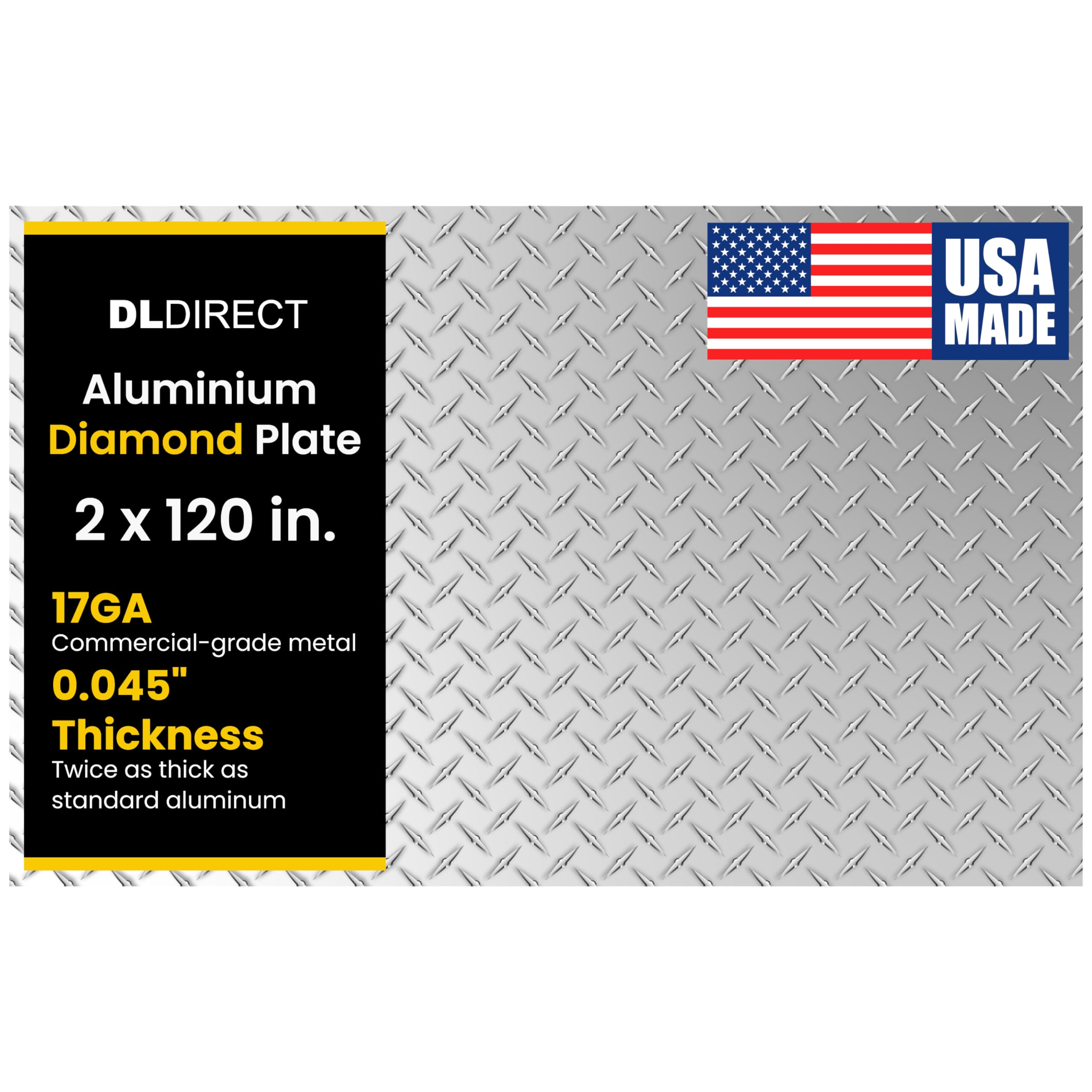 2in. X 120in. - Diamond Plate Sheet Metal, Heavy-Duty Genuine Commercial-Grade Mill Finish Diamondplate Aluminum Sheet, USA Made Aluminum Tread Plate