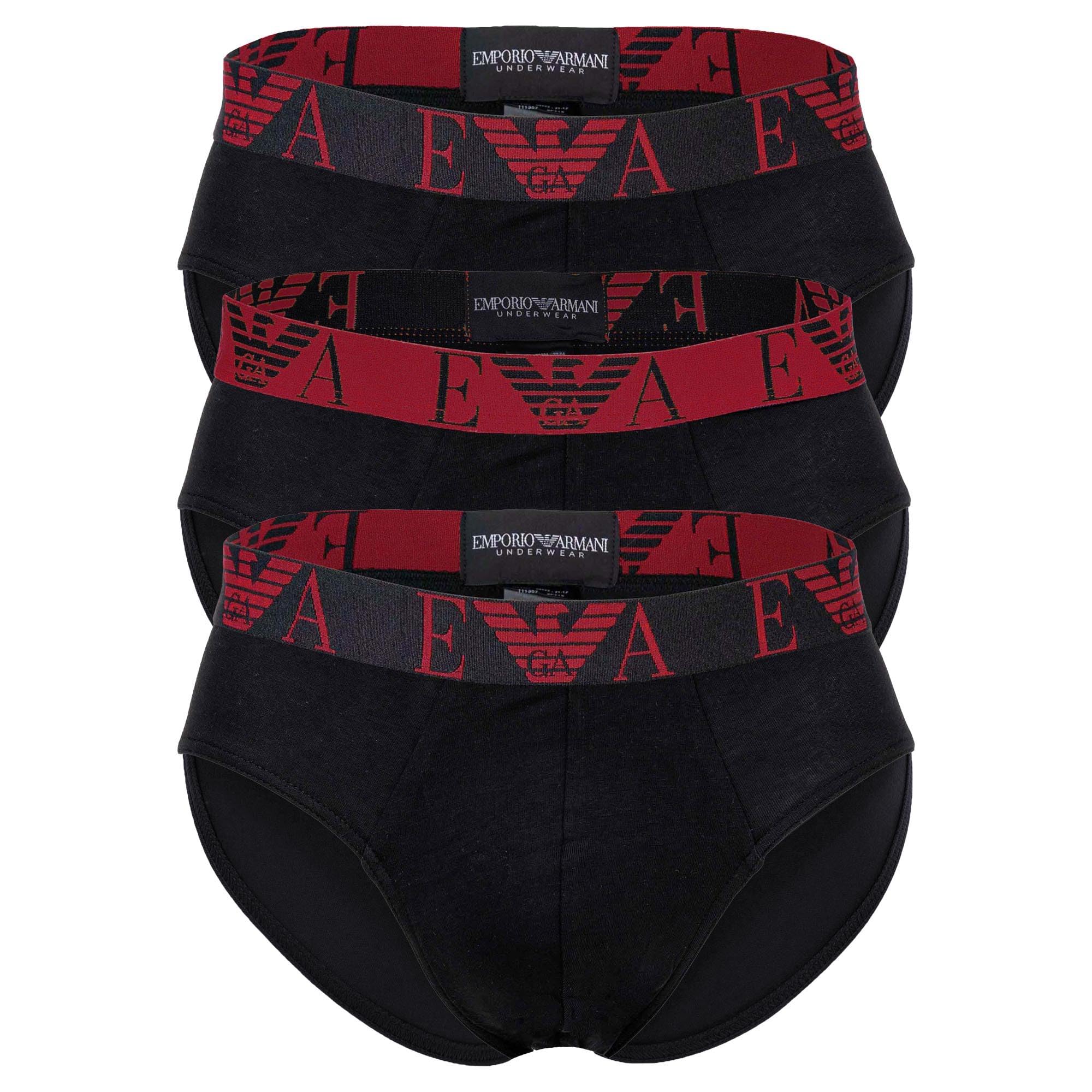 Emporio Armani Men's Black/Red 3 Pack Stretch Cotton Briefs