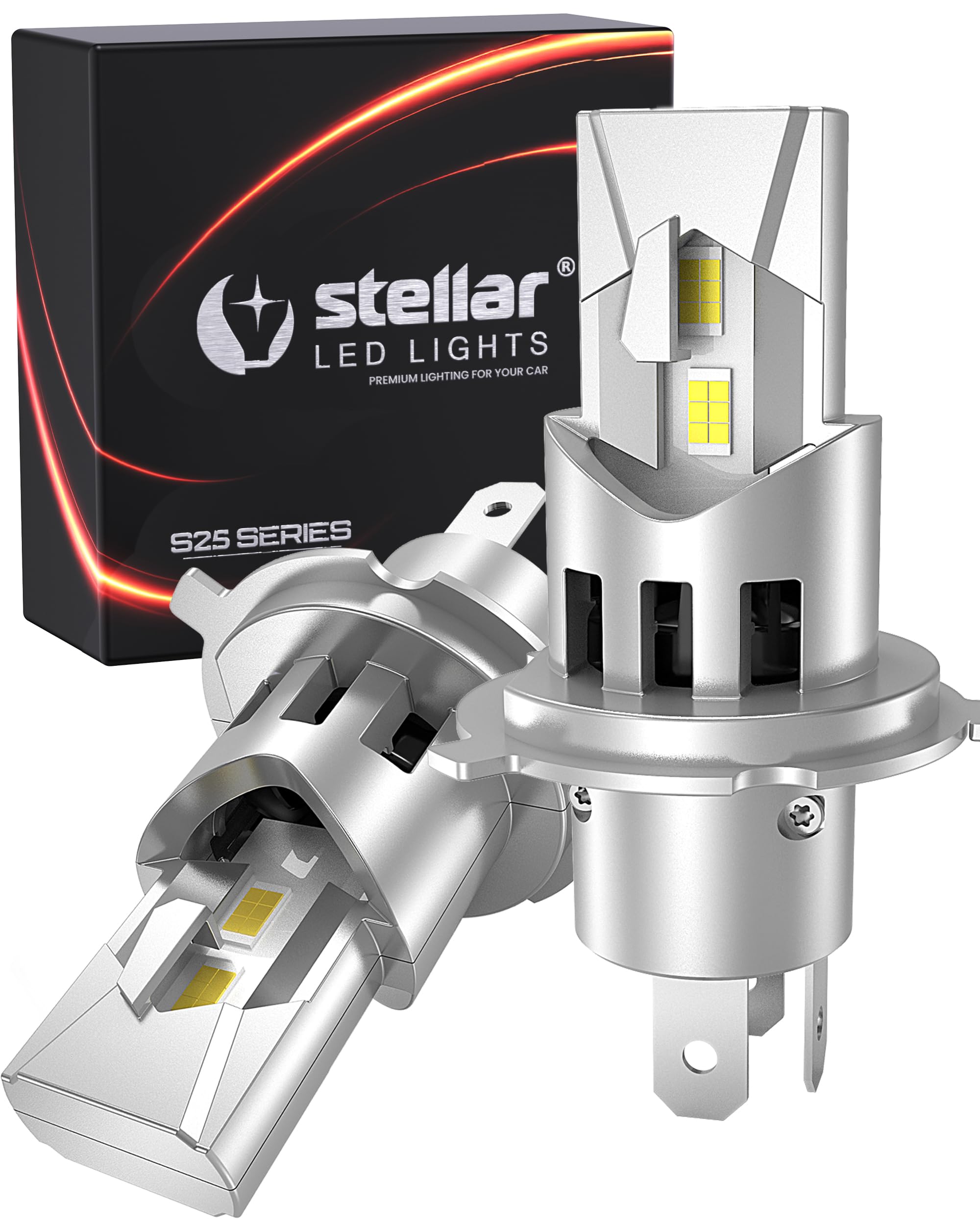 Stellar - Bombilla H4 – 6500 K Diamond White, +200% de brillo, tamaño halógeno 1:1, repuesto para quemador halógeno, Canbus Ready, IP68 resistente al agua, 3 minutos Plug & Play, 2 años de garantía, 1