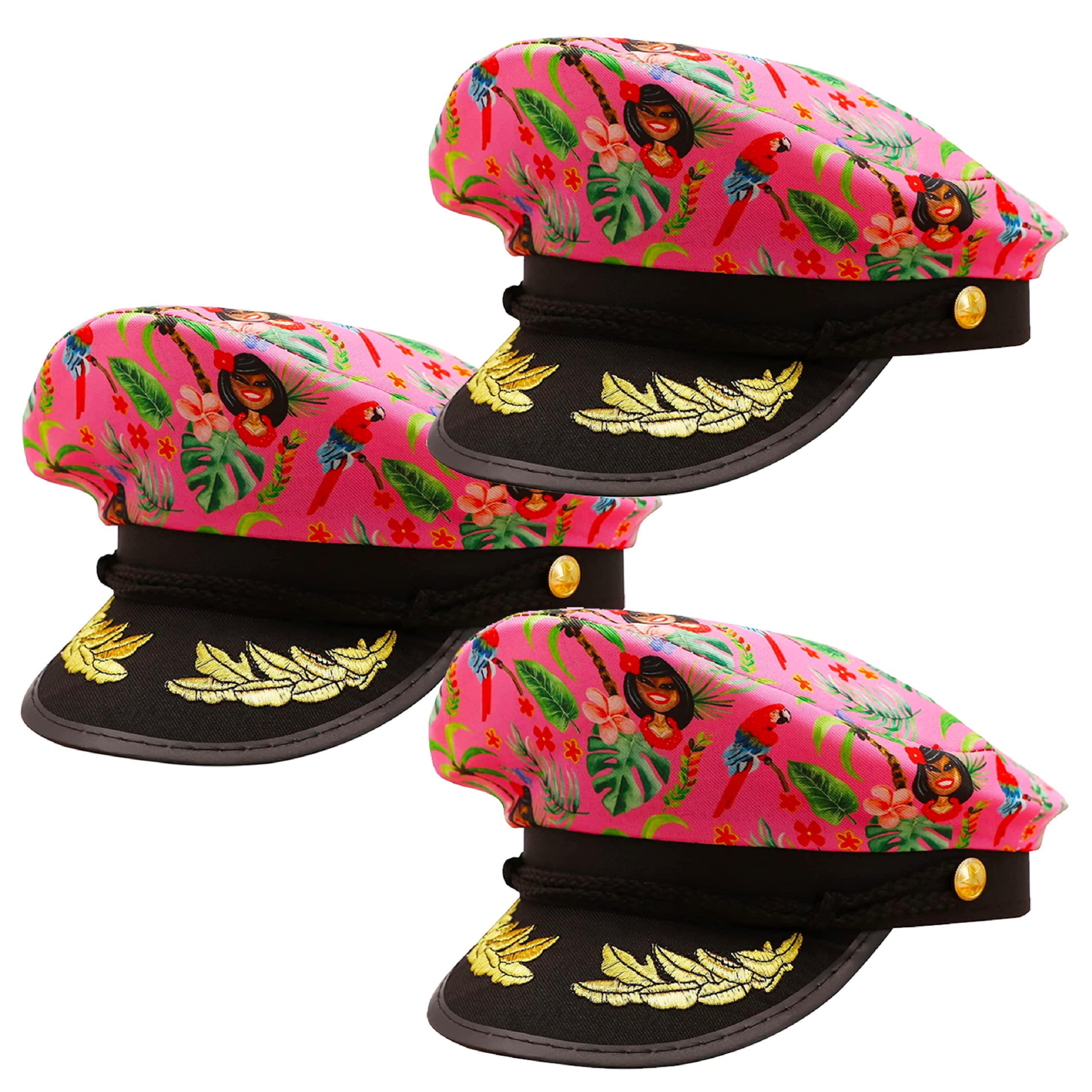 Hawaiian Pink Sailor Hat - Pink Hawaii Captain Cap - Perfect for Stag Dos Fancy Dress Summer Beach Party Wear Accessory - Pack of 3
