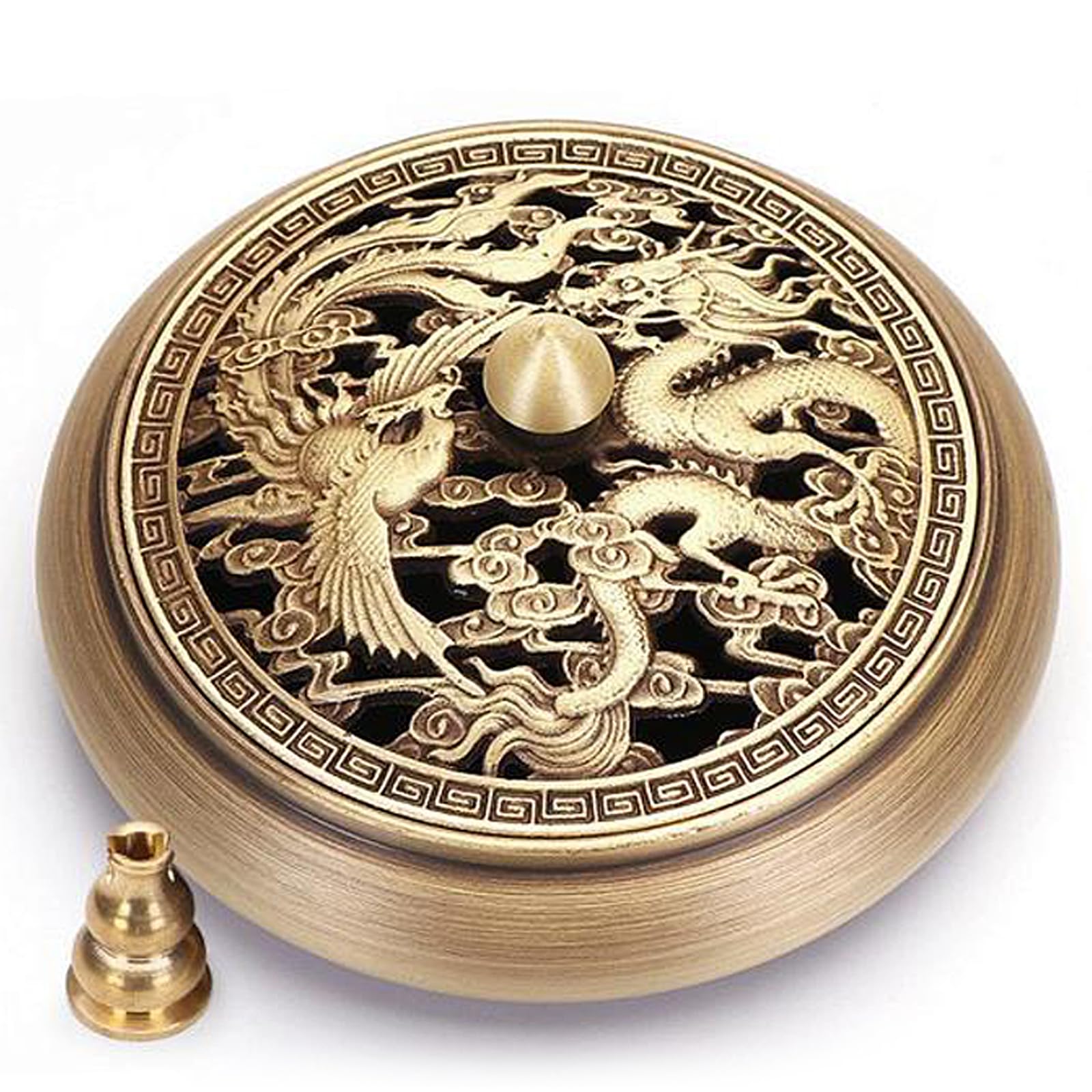Silver & Style Round Brass Dragon Incense Burner With Lid 3.5x2.4in