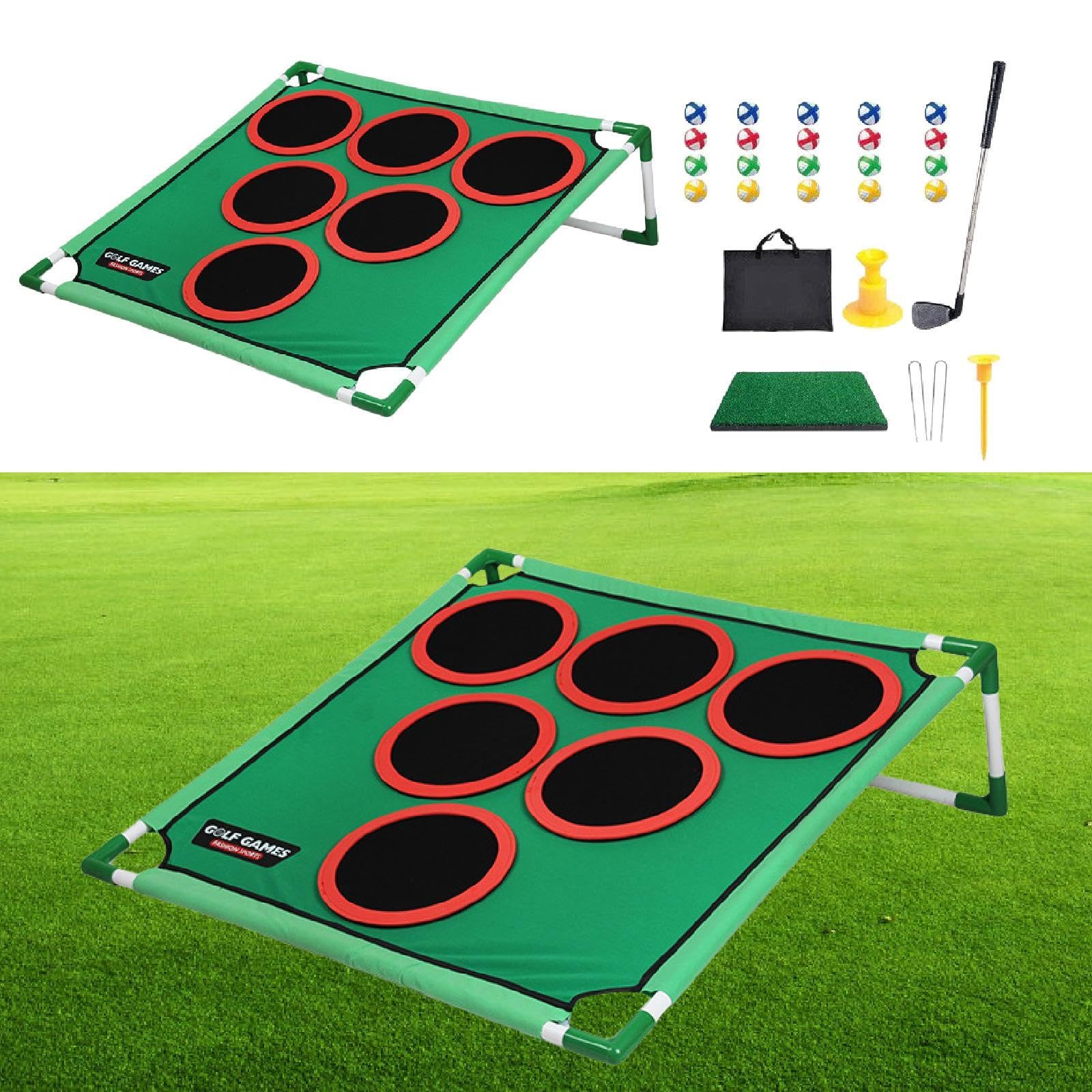 perfk Juego de Golf y Cornhole, Juego de Golf con Bolsa de Almacenamiento y Palos, Informal, con Pelotas, Juguetes para el hogar, Exterior y Patio