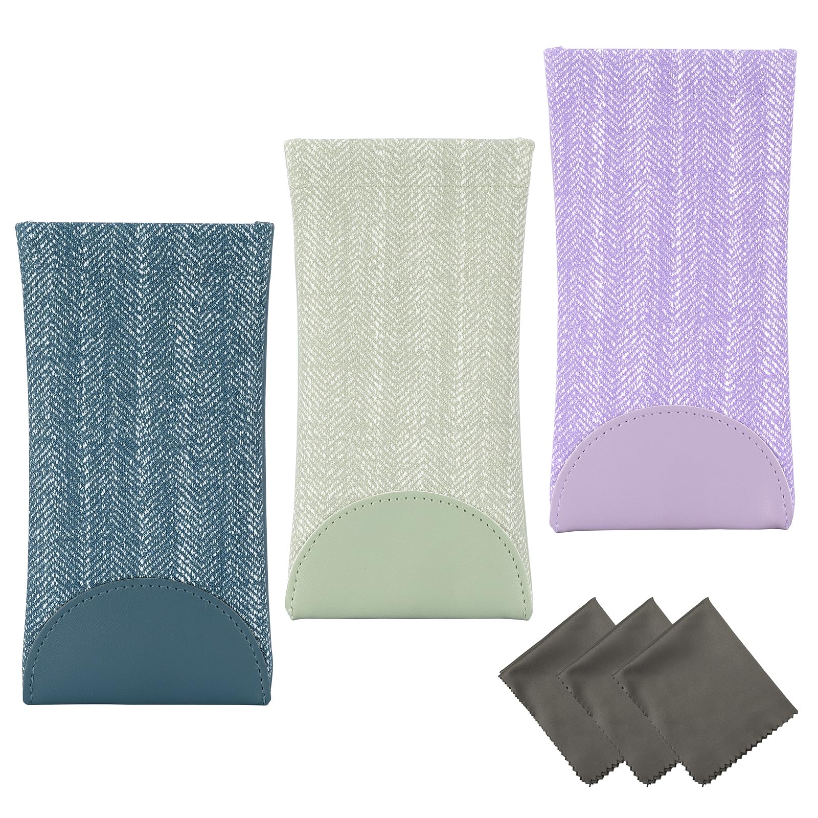 Vemiss 3 PACK Eyeglasses Pouch Squeeze Top Sunglasses Case with 3 Sets Cleaning Cloth