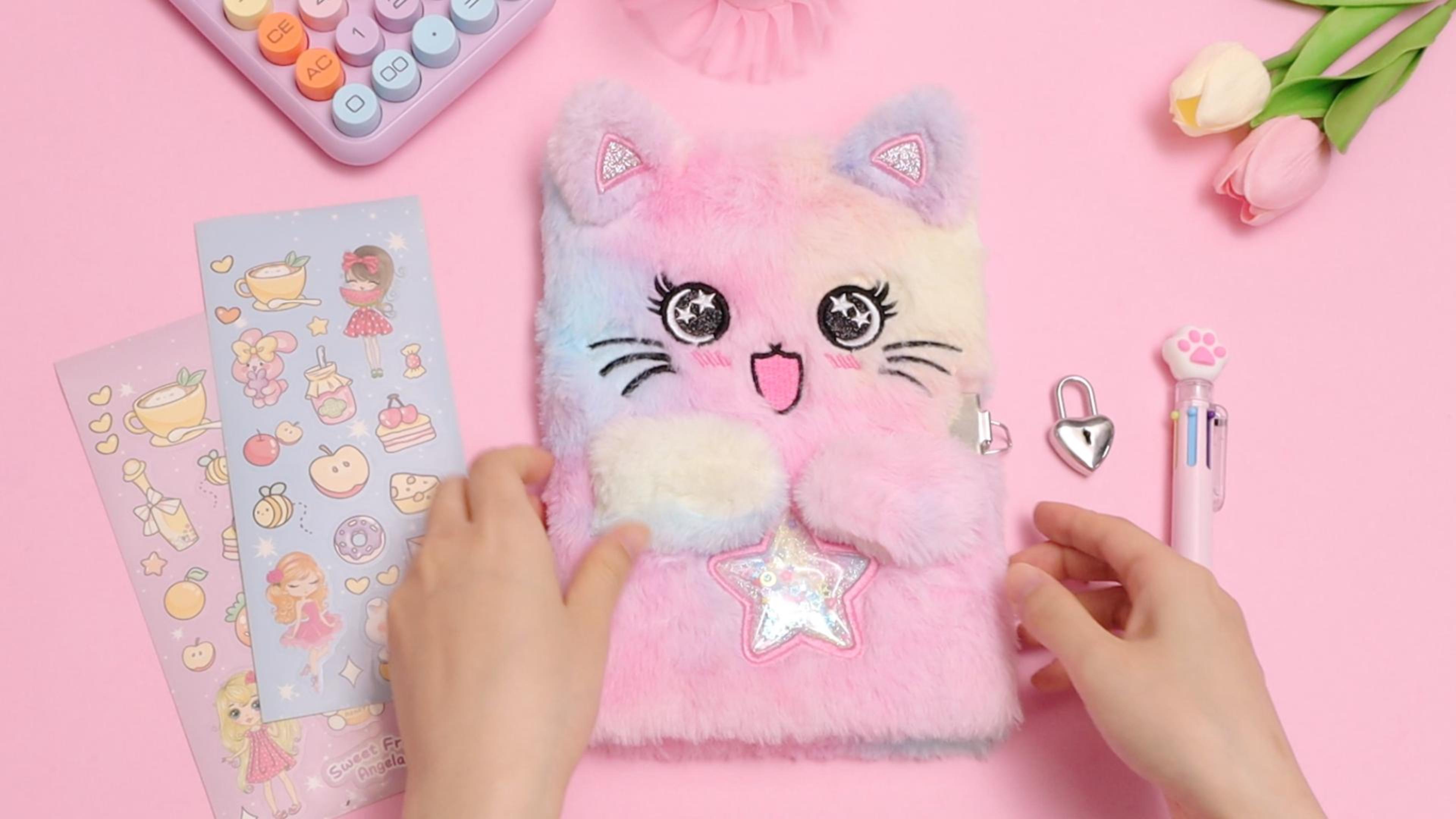 Amazon.com: PrinBarBee Cat Diary for Girls with Lock and Keys,Tie 