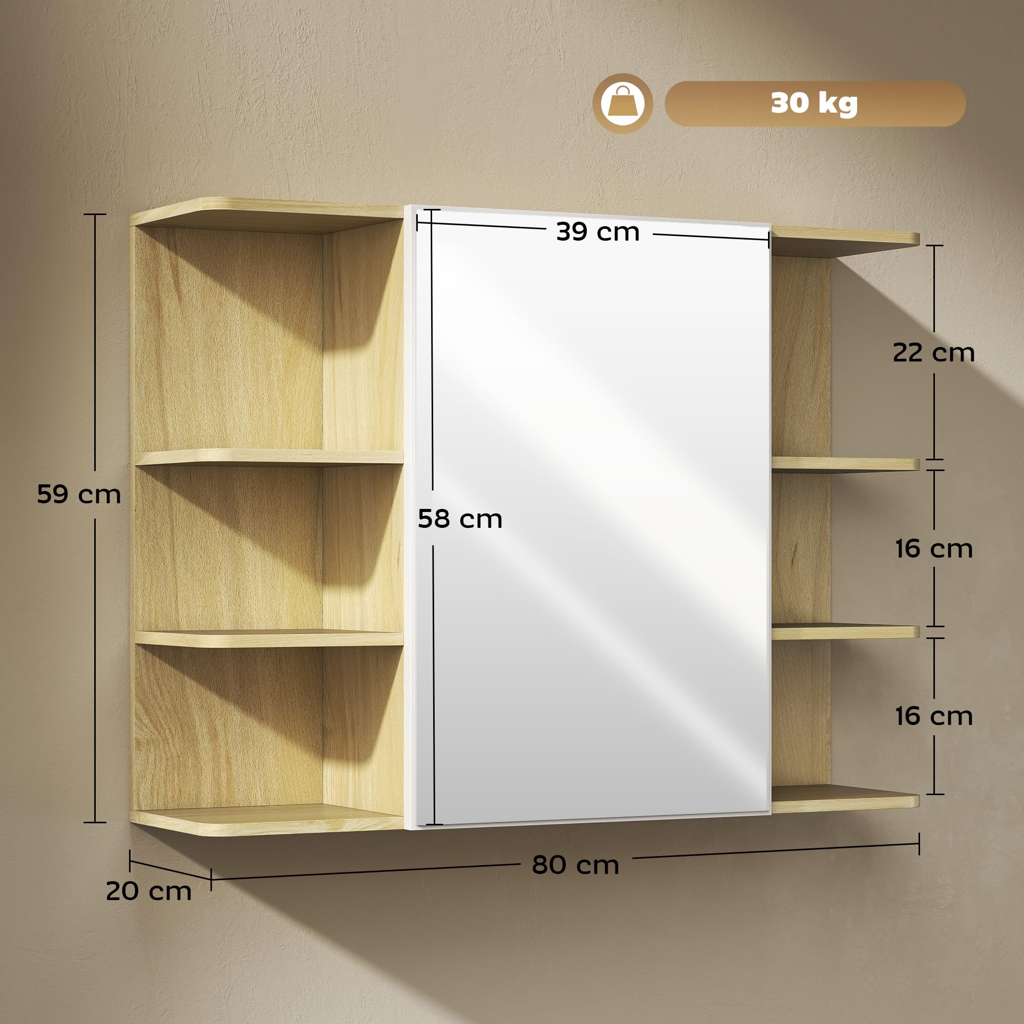 HOMCOM Spiegelkast Hangkast Badkamerkast Wandkast Multifunctionele Kast~0ueqav7pr9g01