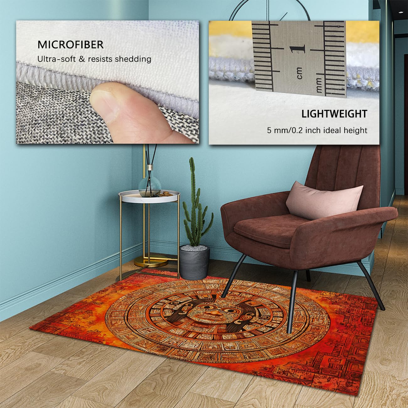Ultra cienkie miękkie i duże dywaniki 180 x 240 cm Mysterious Tribe zmywalny matryca Aztec Nordic Mid-Century Niski stos dywan do biura pomarańczowego