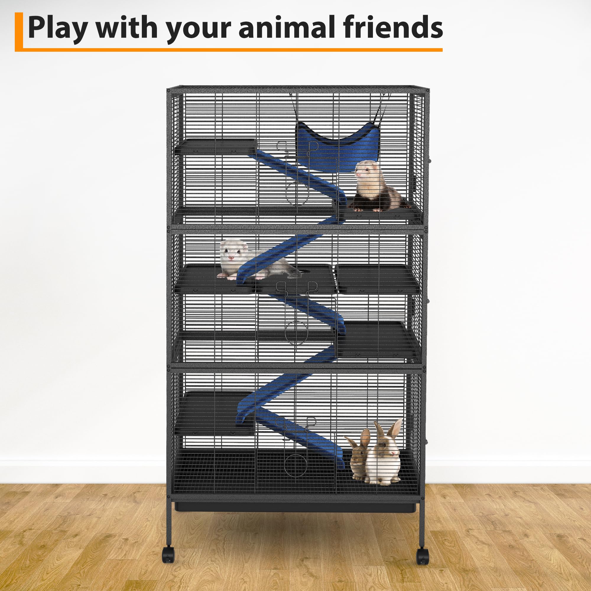 Jaula de roedor de 4 niveles con ruedas, jaula para animales pequeños, portátil, jaulas chinchilla con hamaca para conejo de rata cerdo, 128 x 88 x 55 cm
