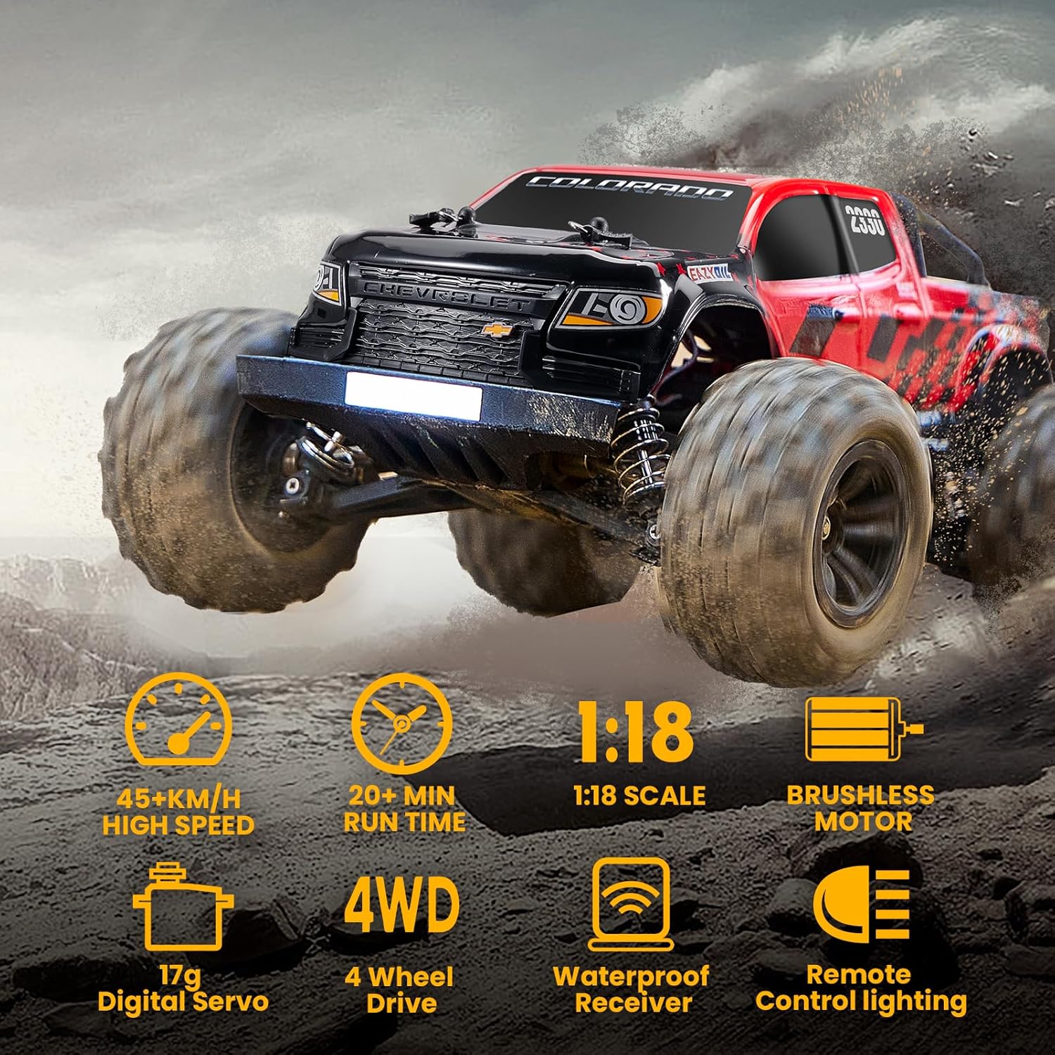 EAZYRC Chevrolet Colorado RC Truck highlighting key features