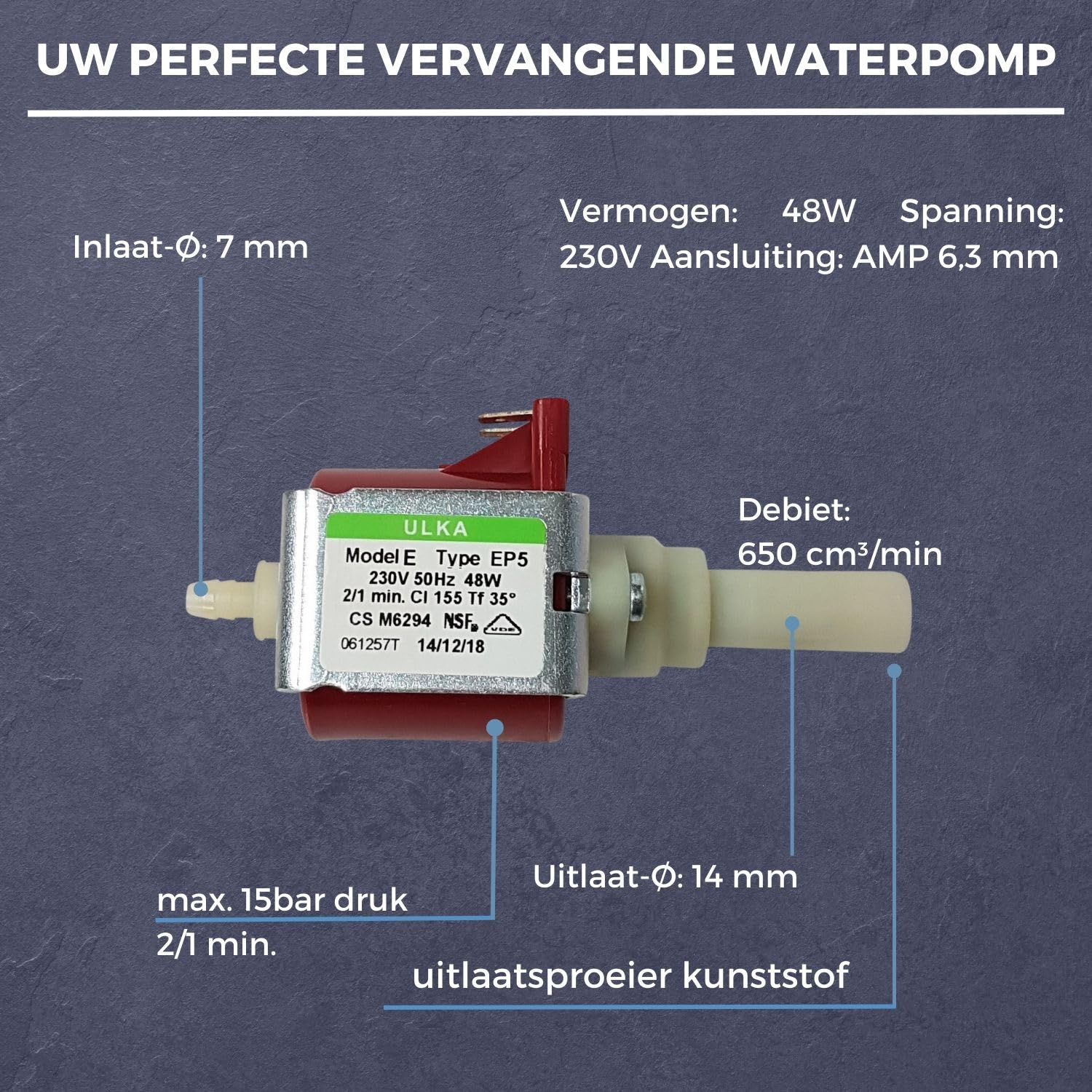 DL-pro Pomp geschikt voor Bauknecht Whirlpool Ulka EP5 48W 230V als 481236018581 voor koffiezetapparaat