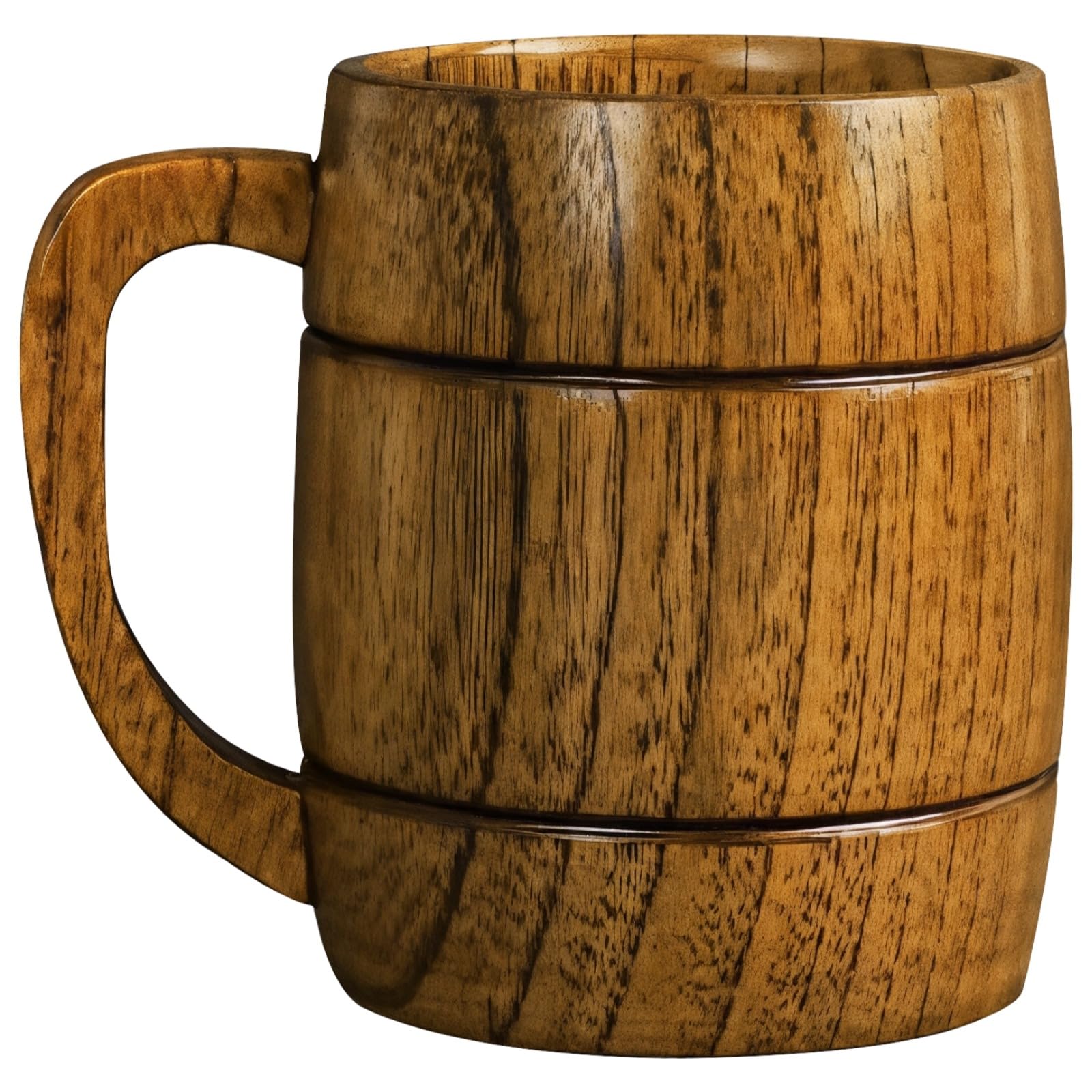 Holz-Bierkrug, Wikinger-Bierbecher mit Henkel für Männer, 350 ml großes Fassungsvermögen, Vintage-Design, ideal für Bier und andere Getränke
