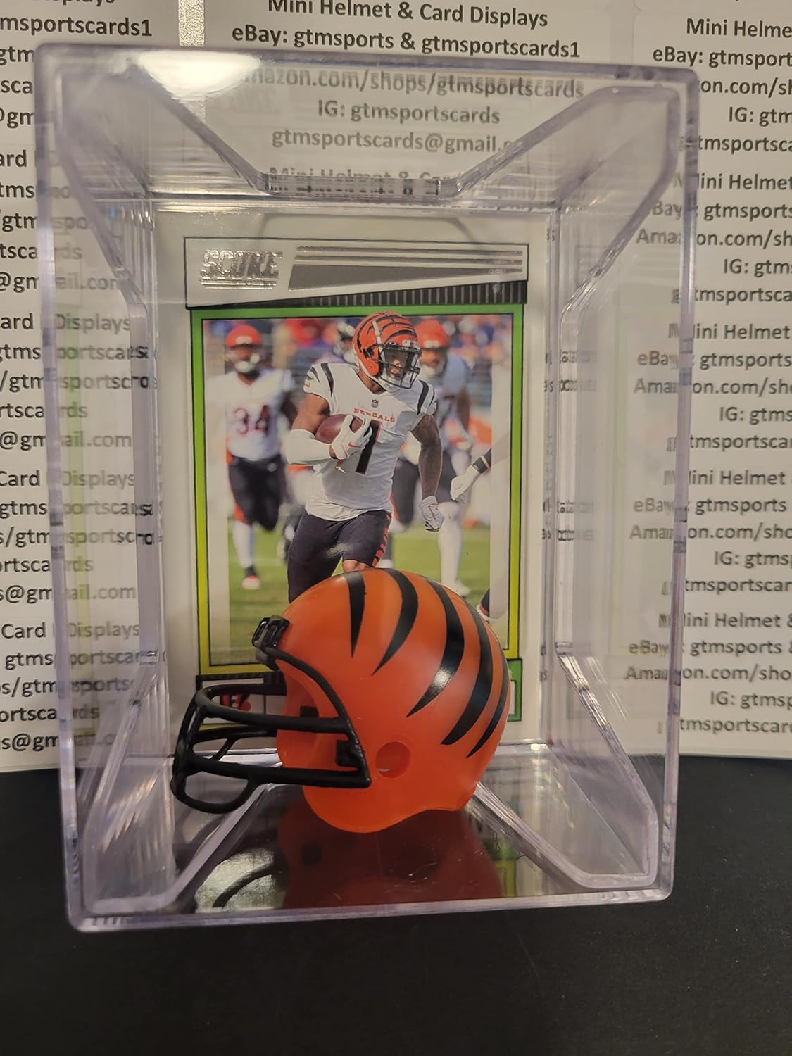 Ja'Marr Chase Cincinnati Bengals Mini Helmet Football Card Display Case