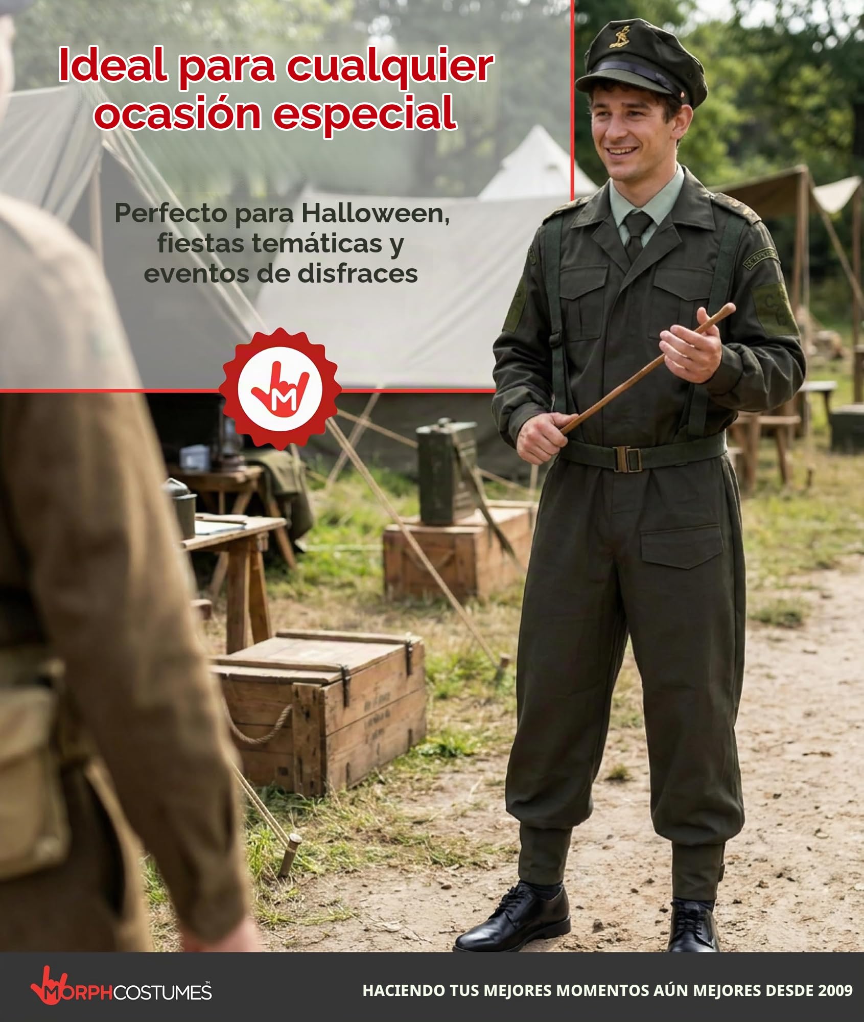 Fun Shack Disfraz Soldado Adulto, Disfraz Militar Halloween Adulto | Chaqueta Verde con Corbata, Pantalón, Cinturón & Gorra Militar, Perfecto para Halloween, Ideal para Disfrazarse