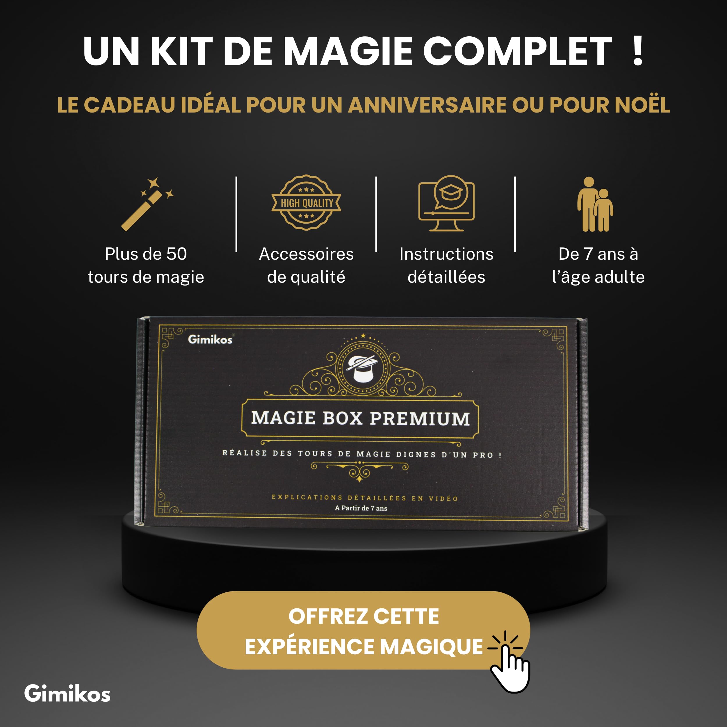 Coffret Magie Enfant 7-12 Ans & Adultes Débutants | Boite Kit Magicien avec 50 Tours de Magie, Jeux, Cartes, Baguette & Accessoires | Mallette Cadeau Anniversaire & Noël