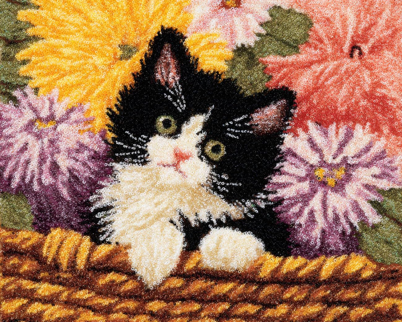 AMBATTERY Latch Hook Tapestry Kit Cat in the Flower Basket 85x115cm