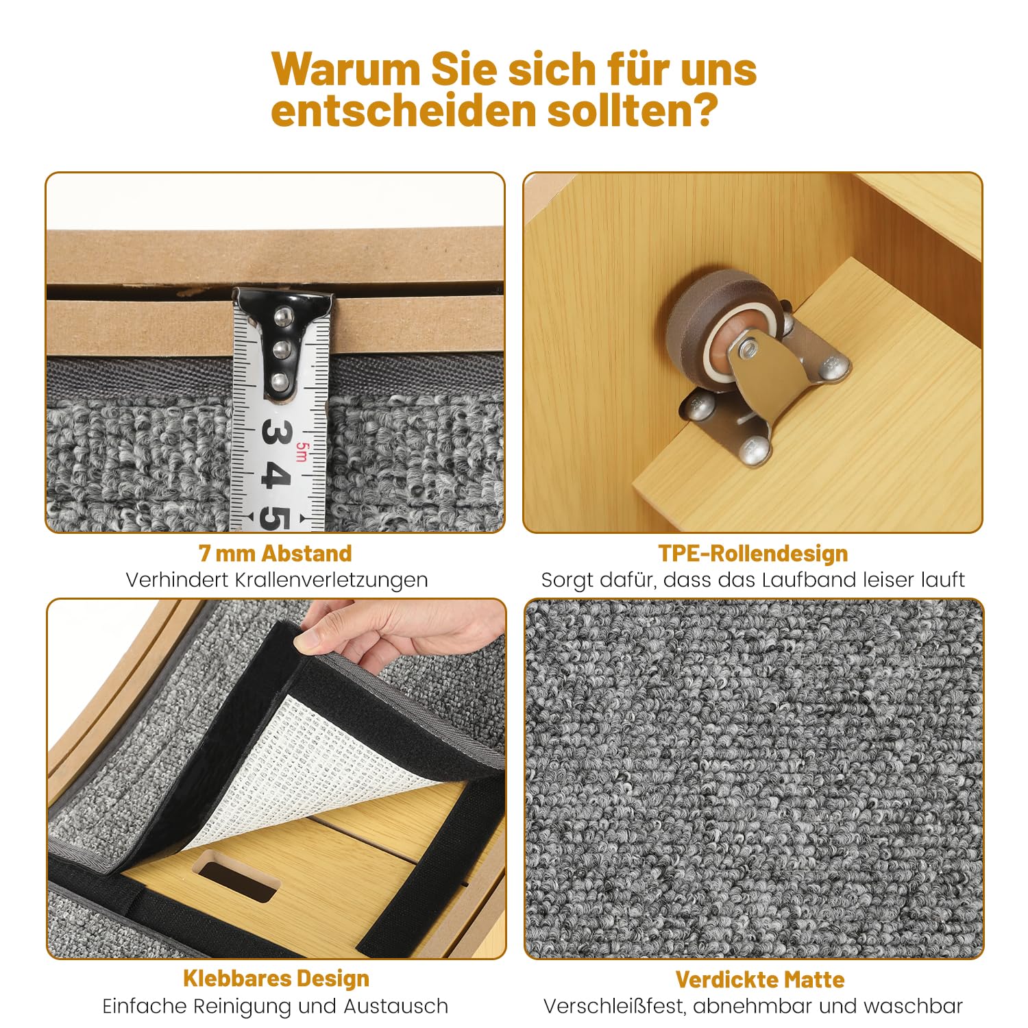 100cm Katzenlaufrad Indoor, großes Katzenrad aus Holz mit Teaser, leises Laufrad für Katzen 2-22kg, Katzen Treadmill mit Sicherheitsschloss & Rutschfester Lauffläche, für Wohnung und Haus, Gelb