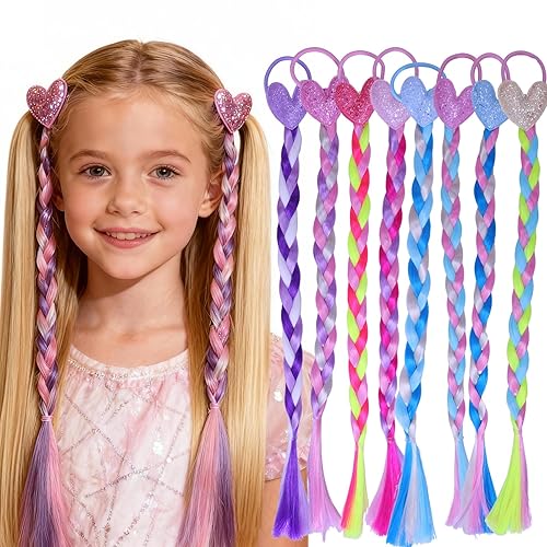 8 extensiones de cabello de colores, trenzas con bandas de goma, coloridos accesorios para el cabello de fiesta de cola de caballo sintética